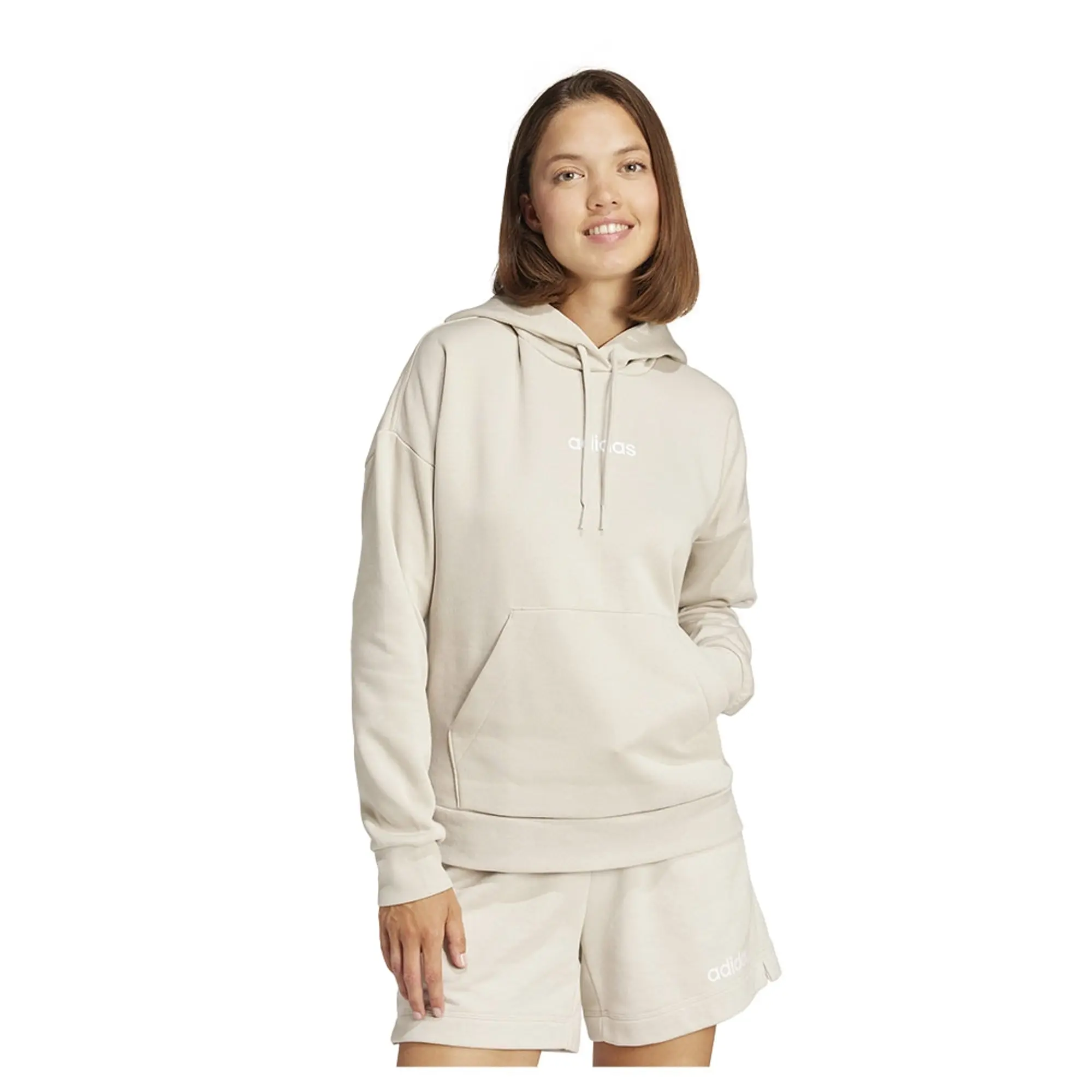 adidas Women's Essentials Linear Fleece Hoodie, Wonder Alum/White