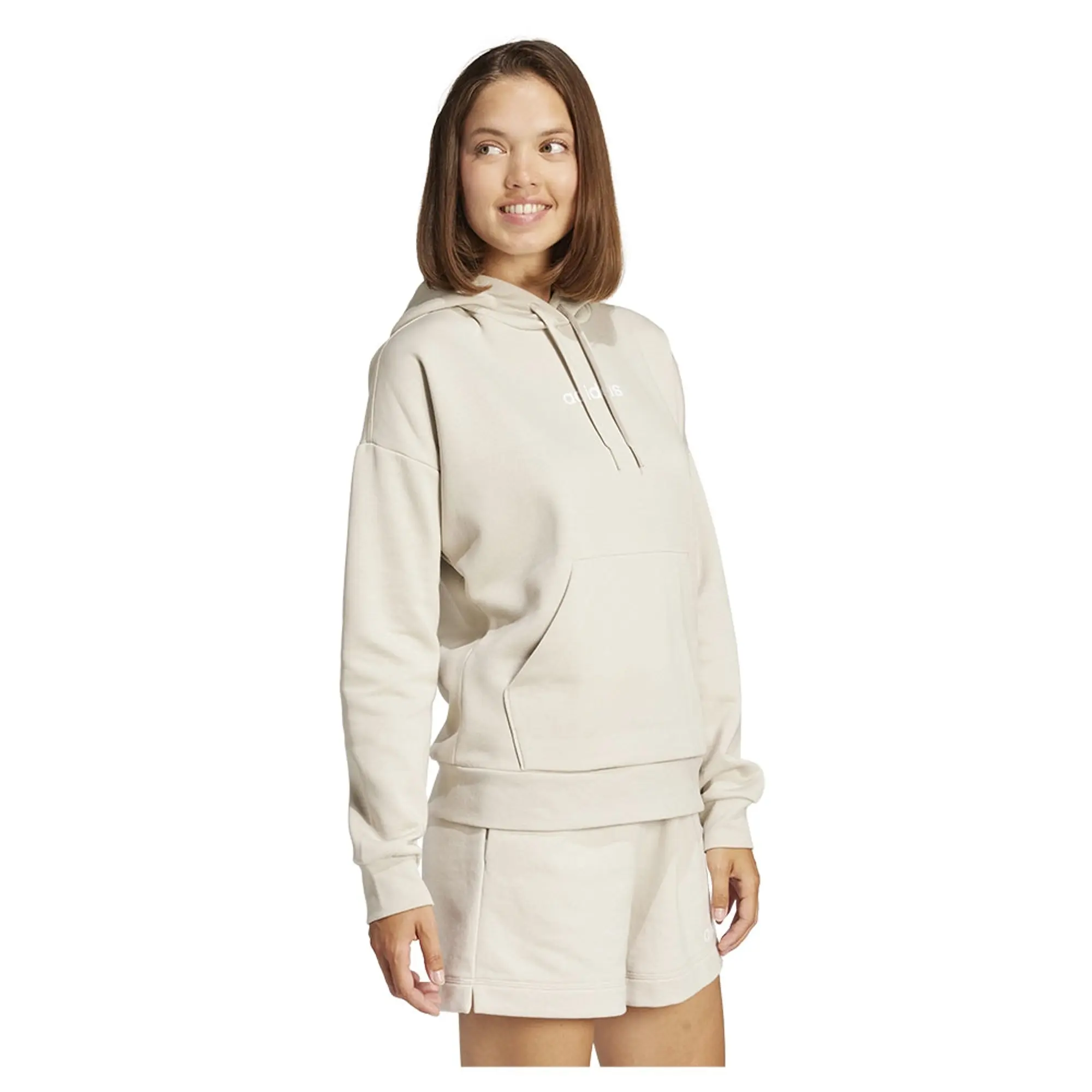 adidas Women's Essentials Linear Fleece Hoodie, Wonder Alum/White