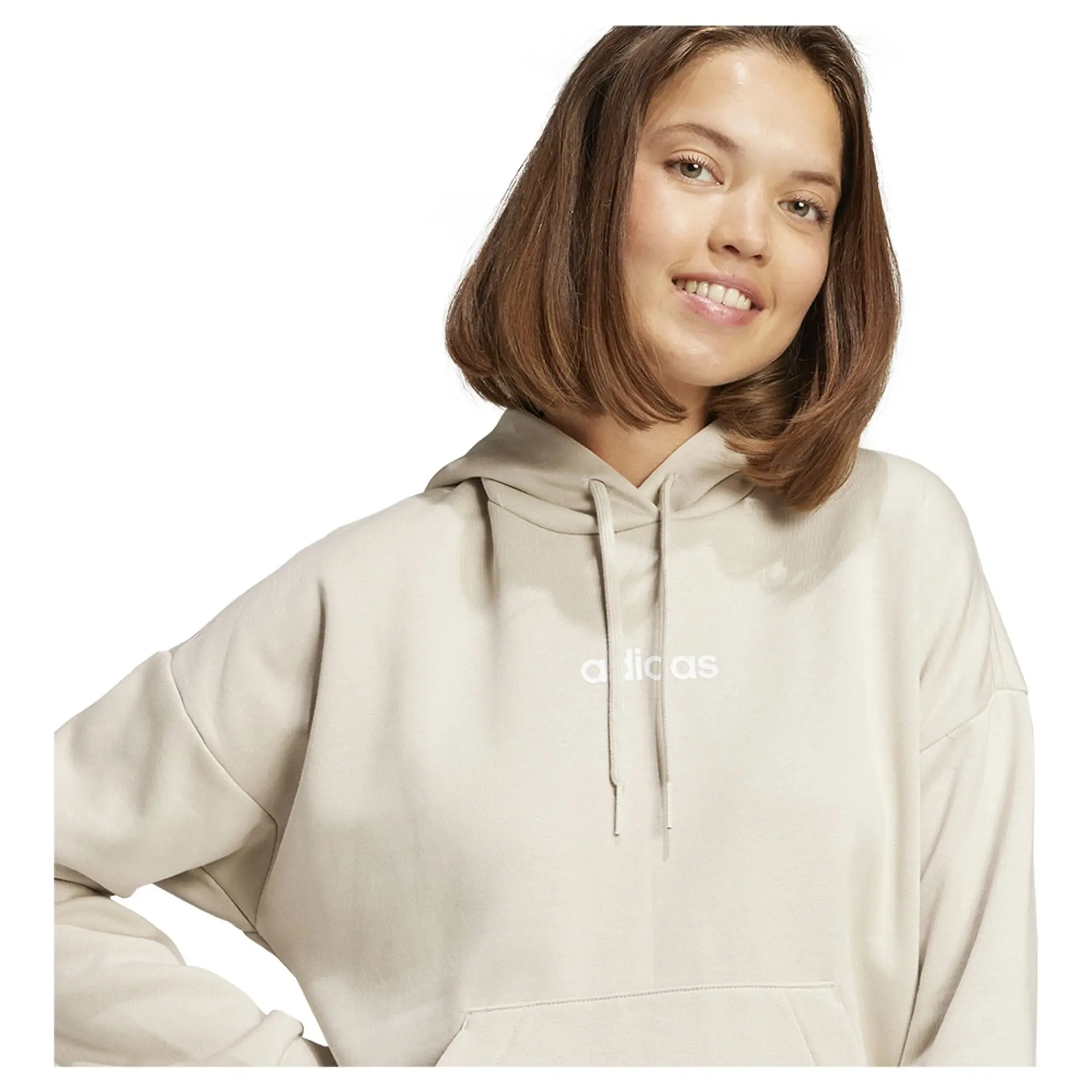 adidas Women's Essentials Linear Fleece Hoodie, Wonder Alum/White