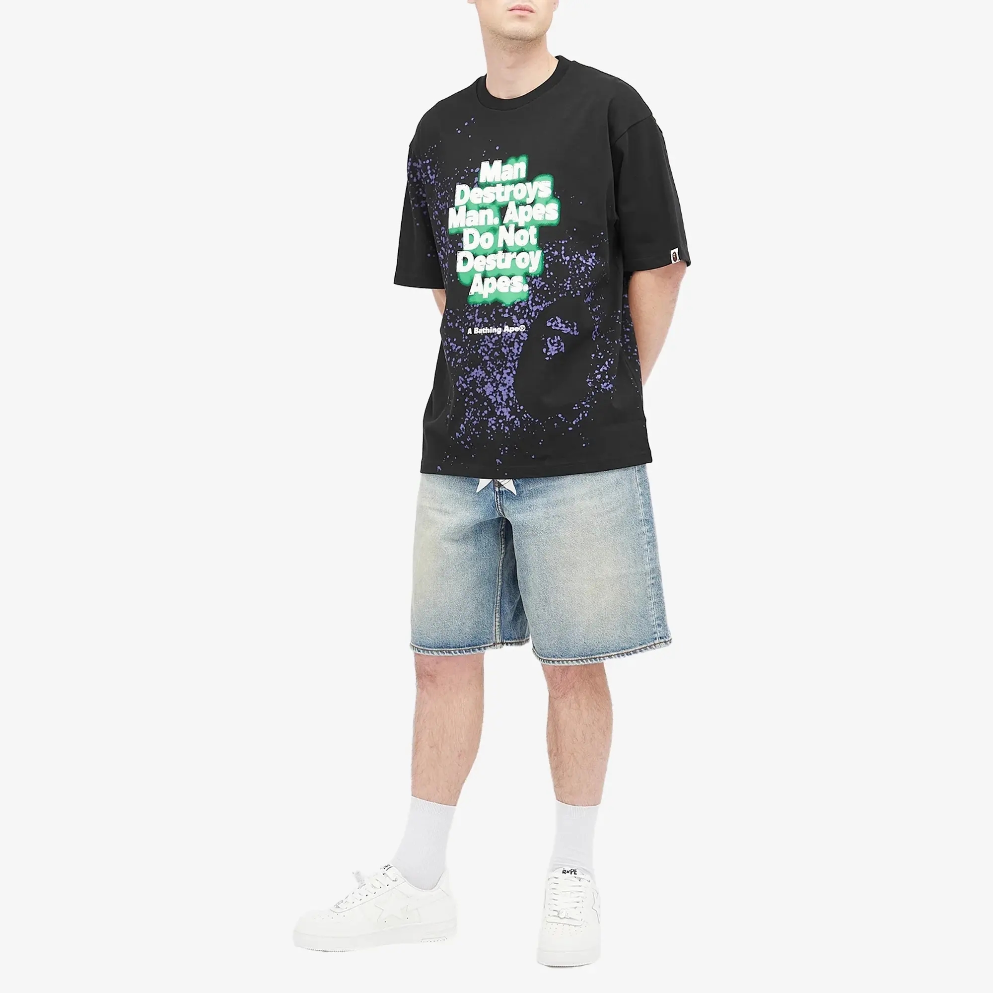 A Bathing Ape Men's Spray Print Slogan T-Shirt Black