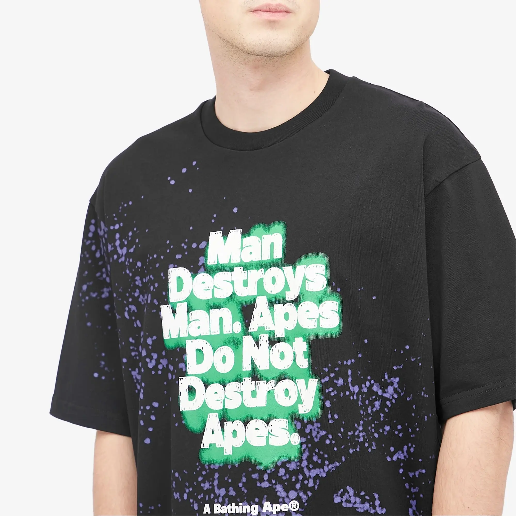 A Bathing Ape Men's Spray Print Slogan T-Shirt Black