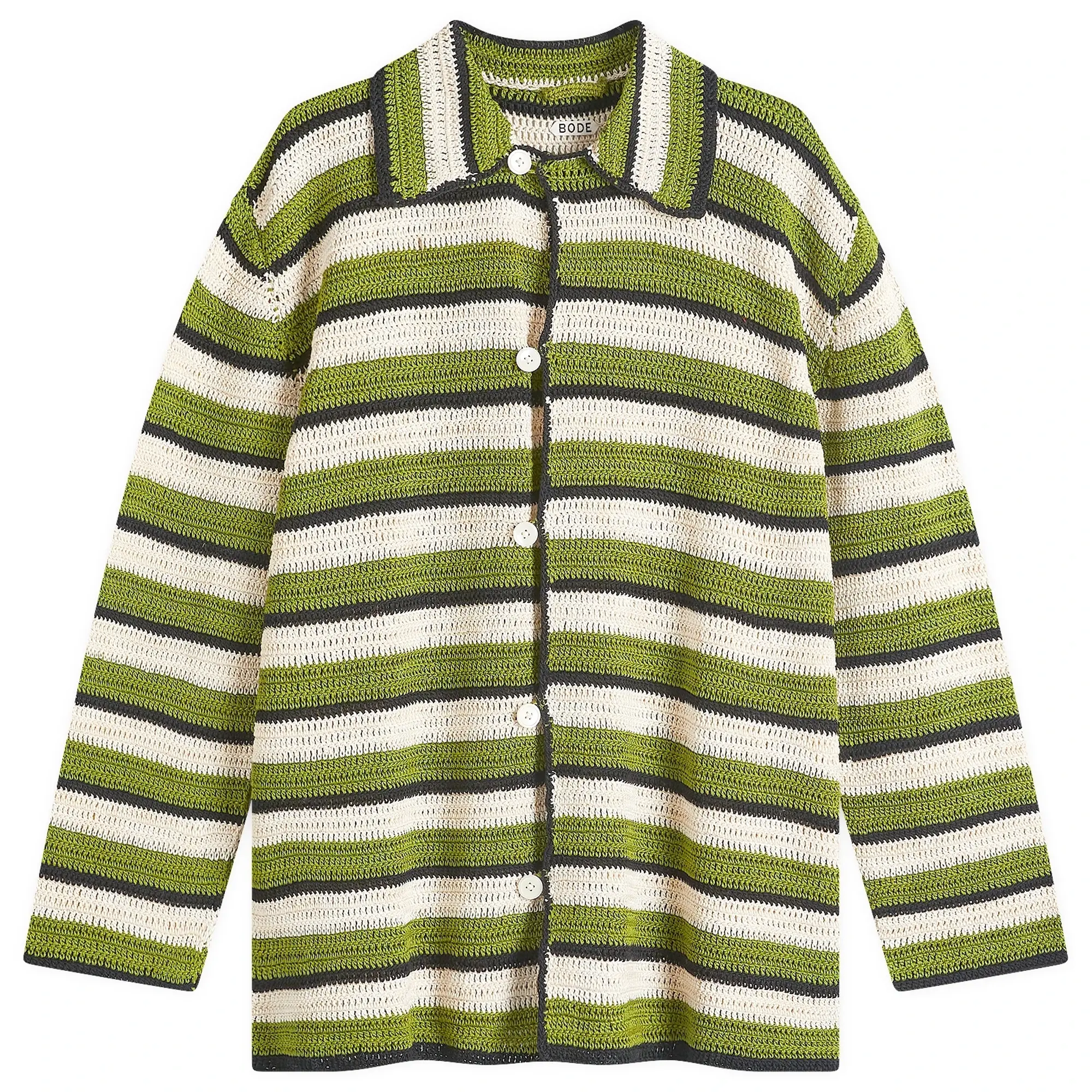 BODE Men's Weedy Crochet Shirt Green Multi