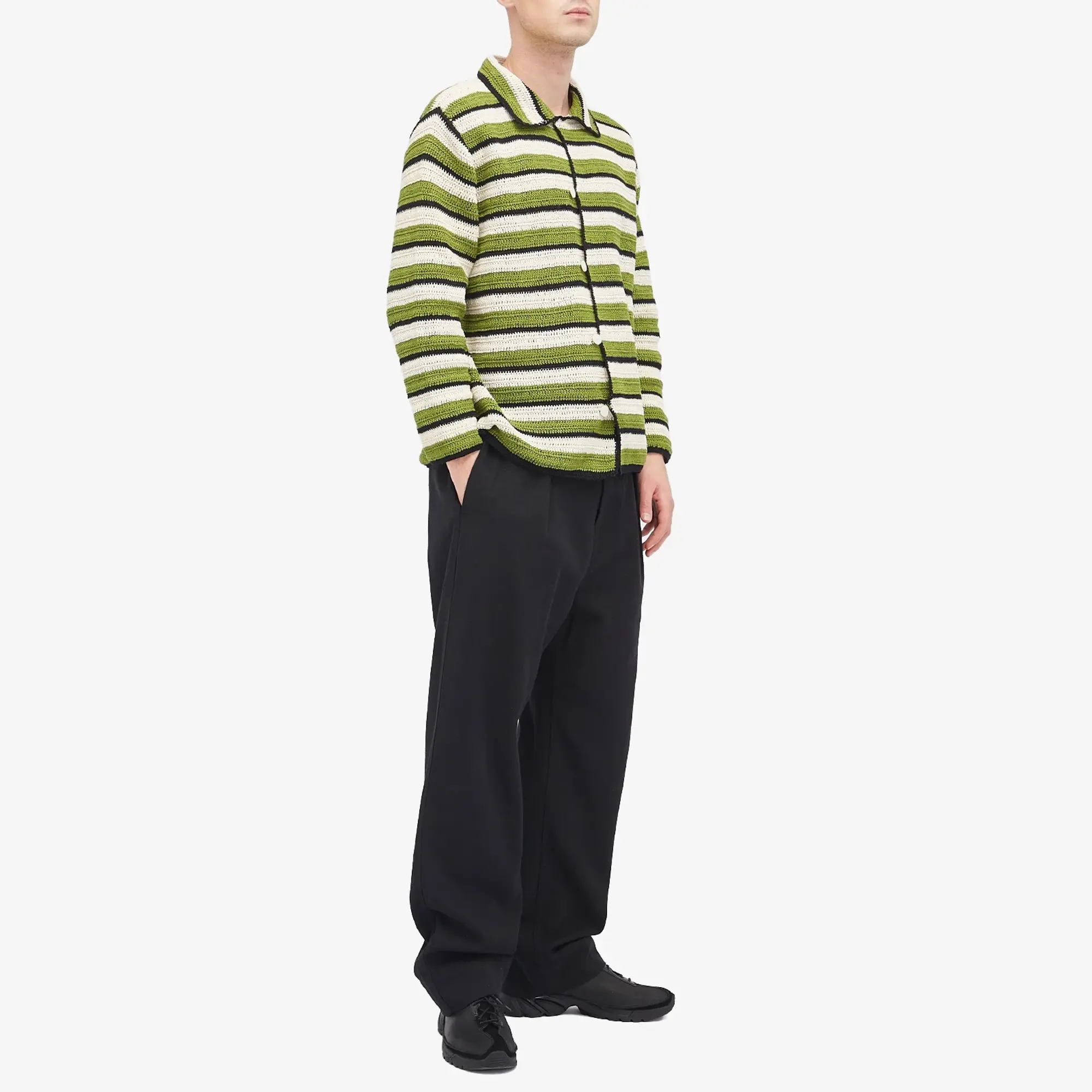 BODE Men's Weedy Crochet Shirt Green Multi