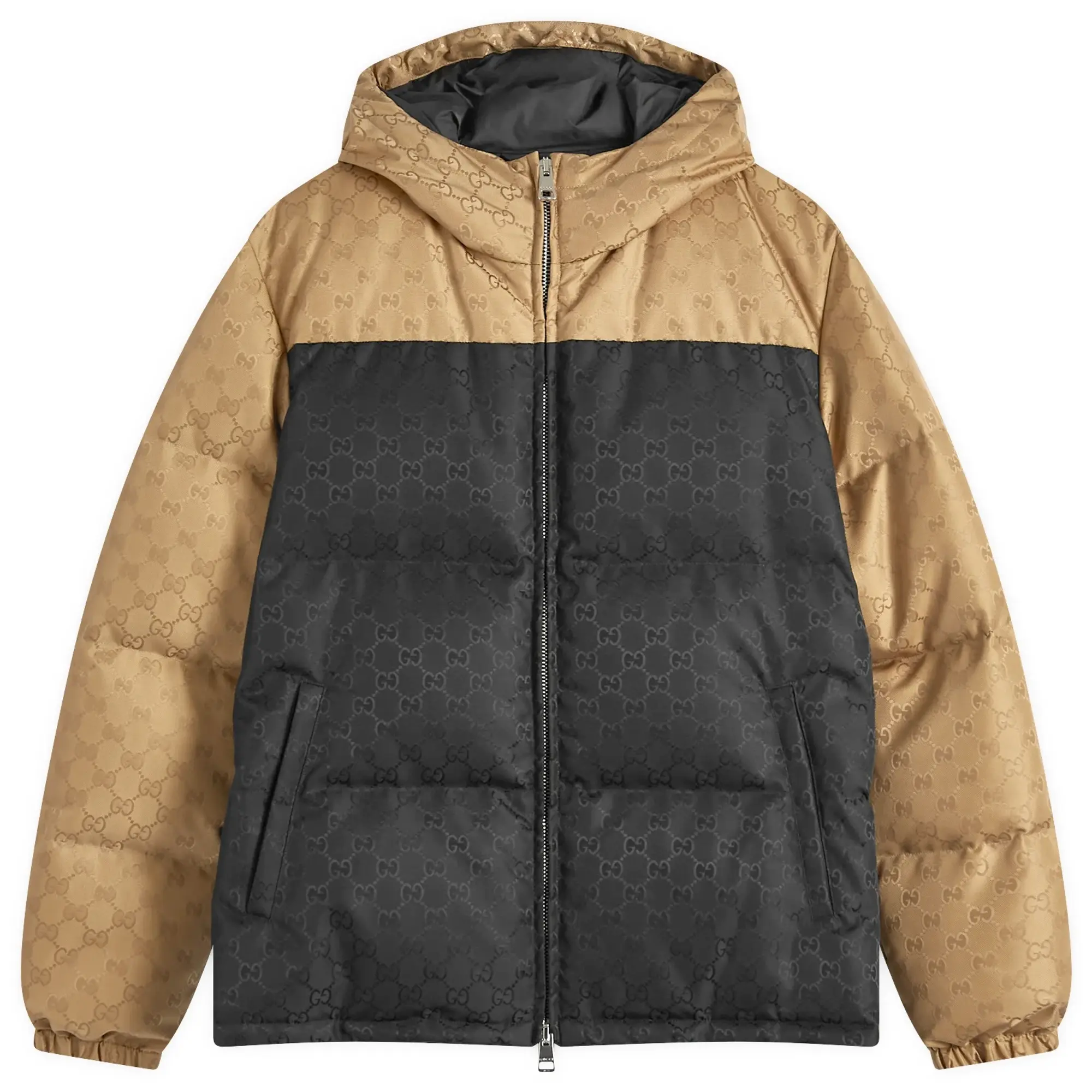 Gucci Men's Jacquard GG Down Jacket Black/Beige