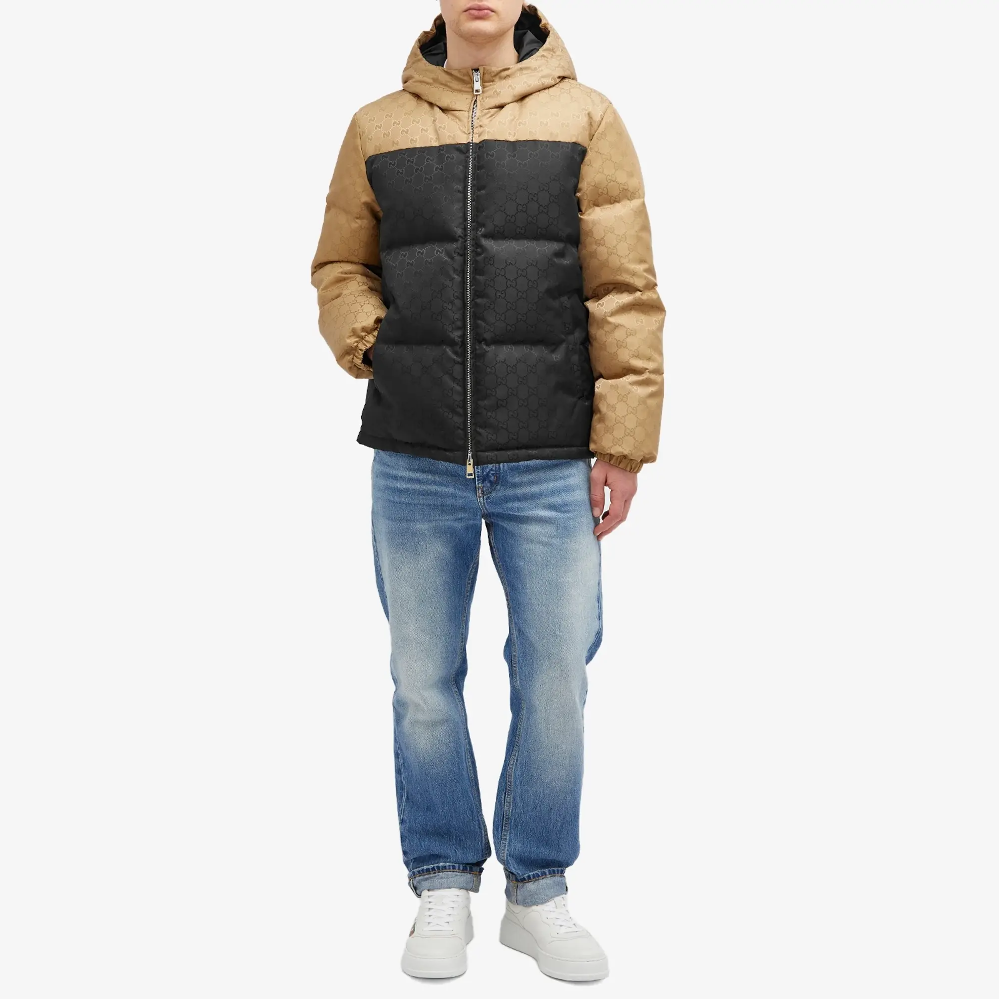 Gucci Men's Jacquard GG Down Jacket Black/Beige
