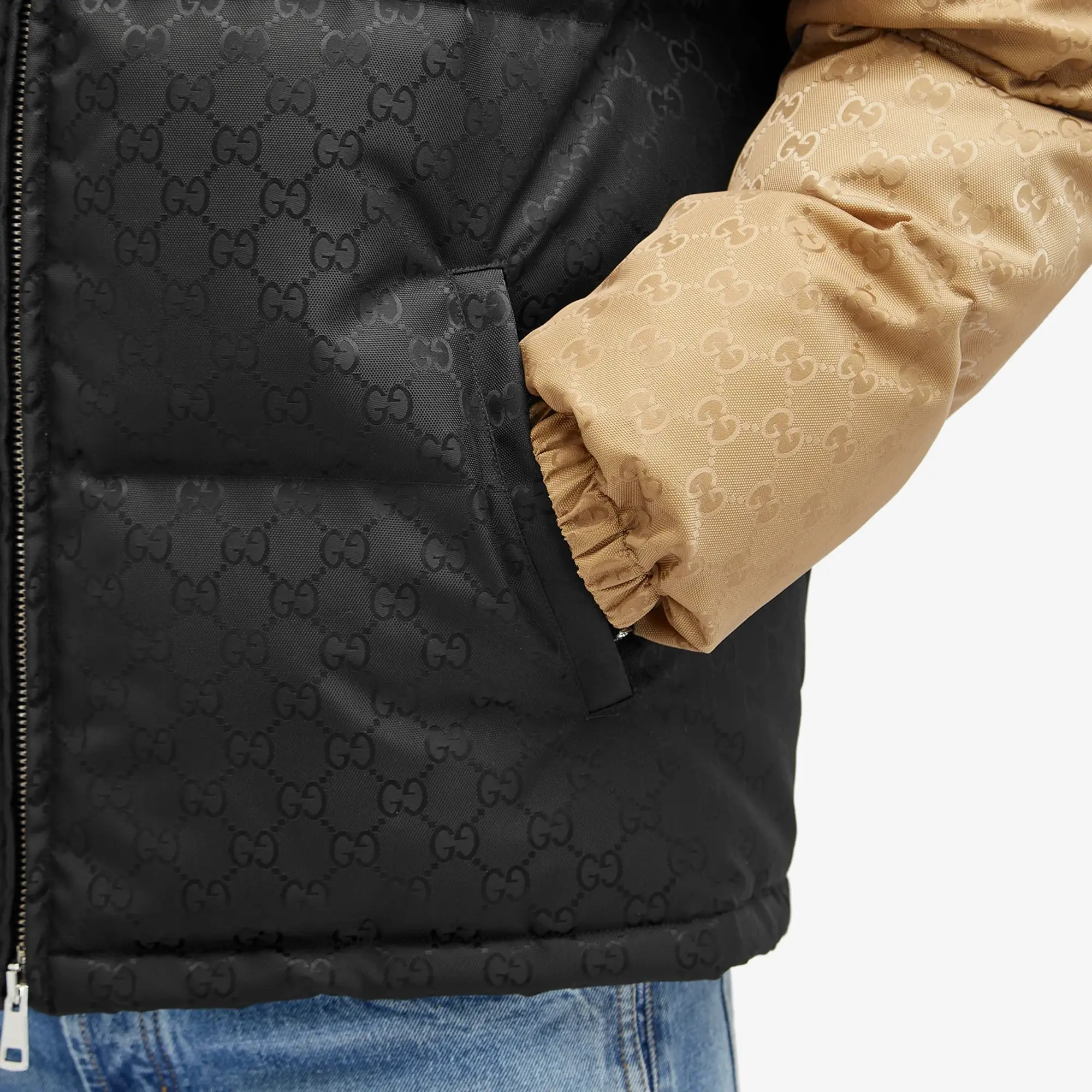 Gucci Men's Jacquard GG Down Jacket Black/Beige