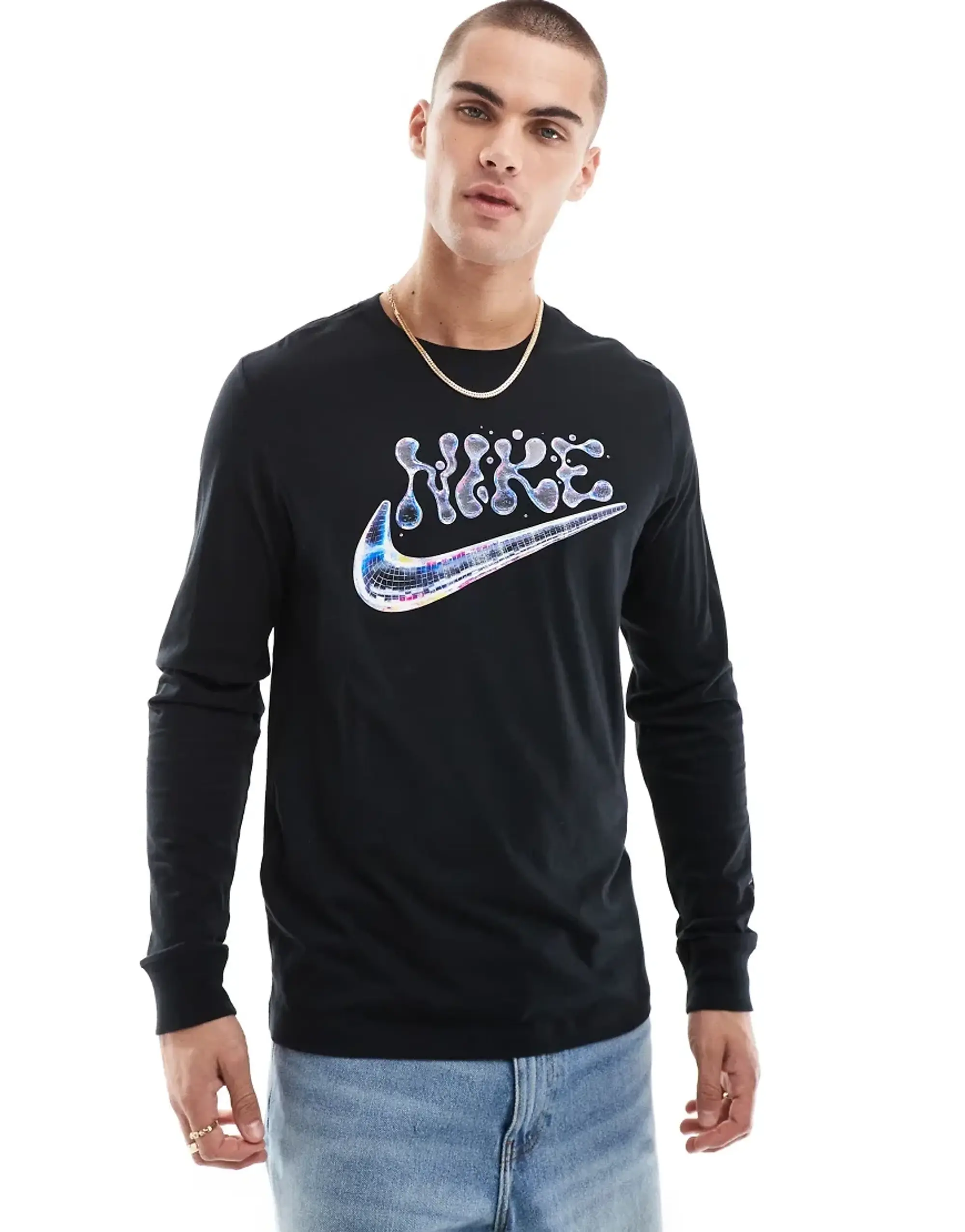 Nike Futura Logo Long Sleeve T-Shirt In Black