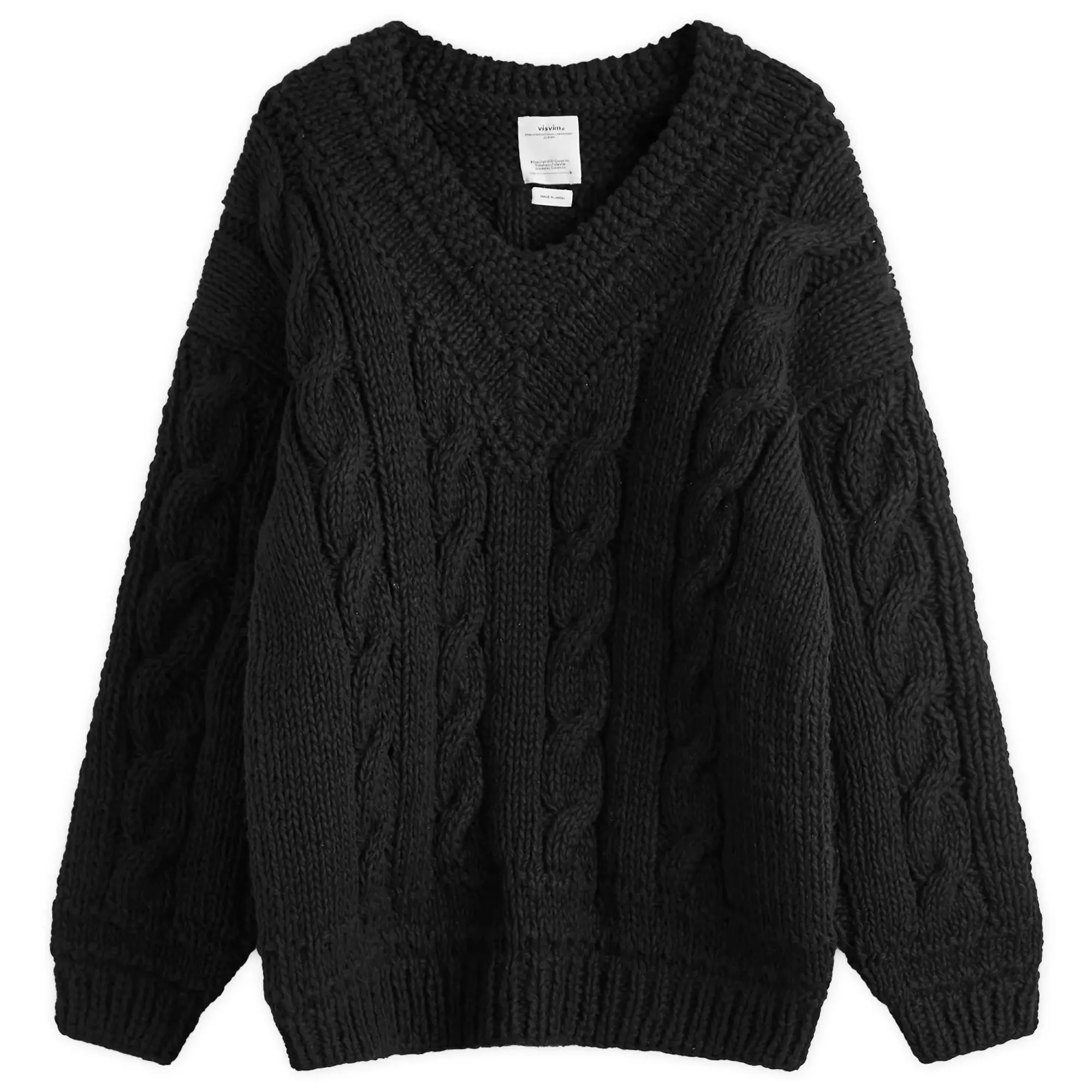 Visvim Men's V-Collegium Hand-Knit Sweater Black