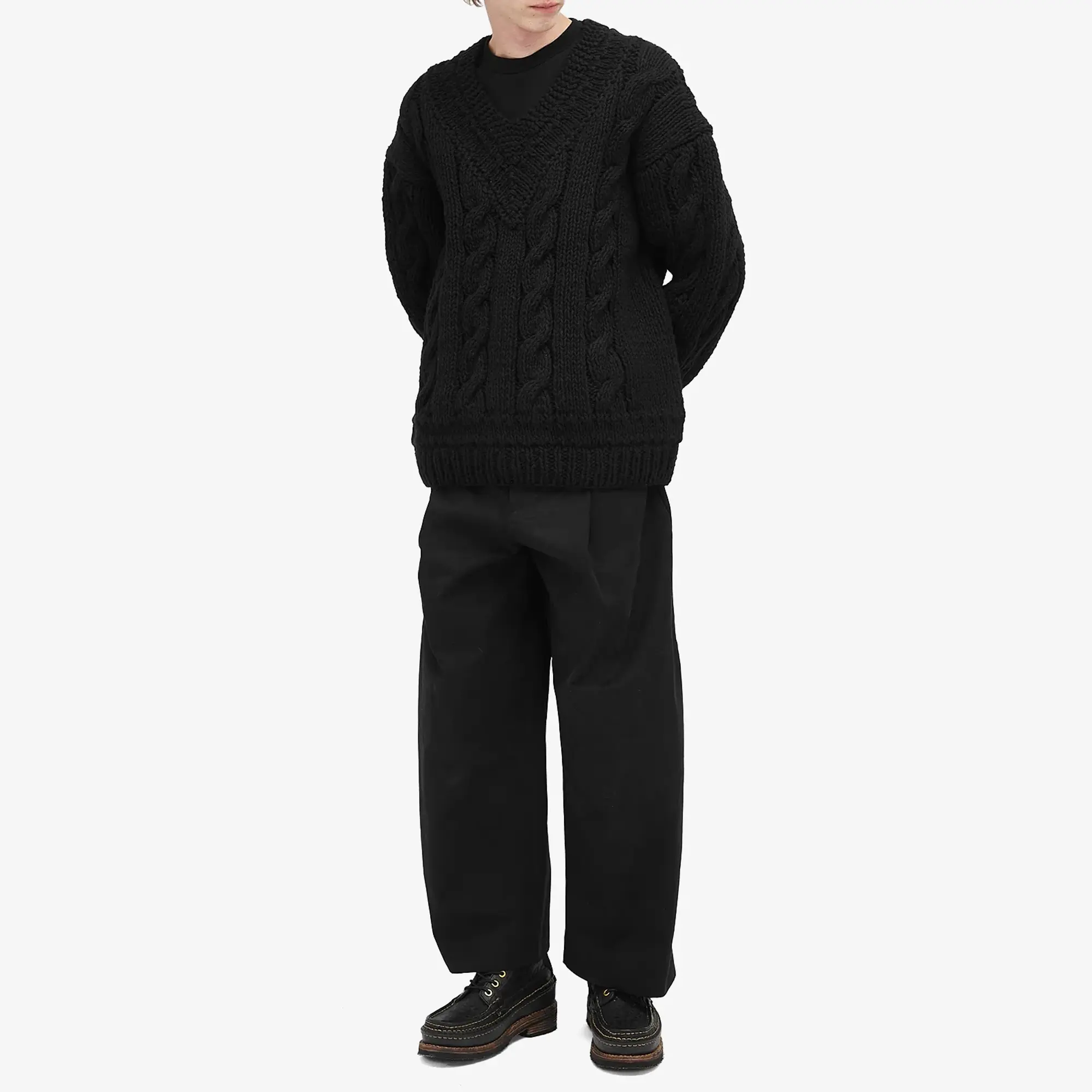 Visvim Men's V-Collegium Hand-Knit Sweater Black