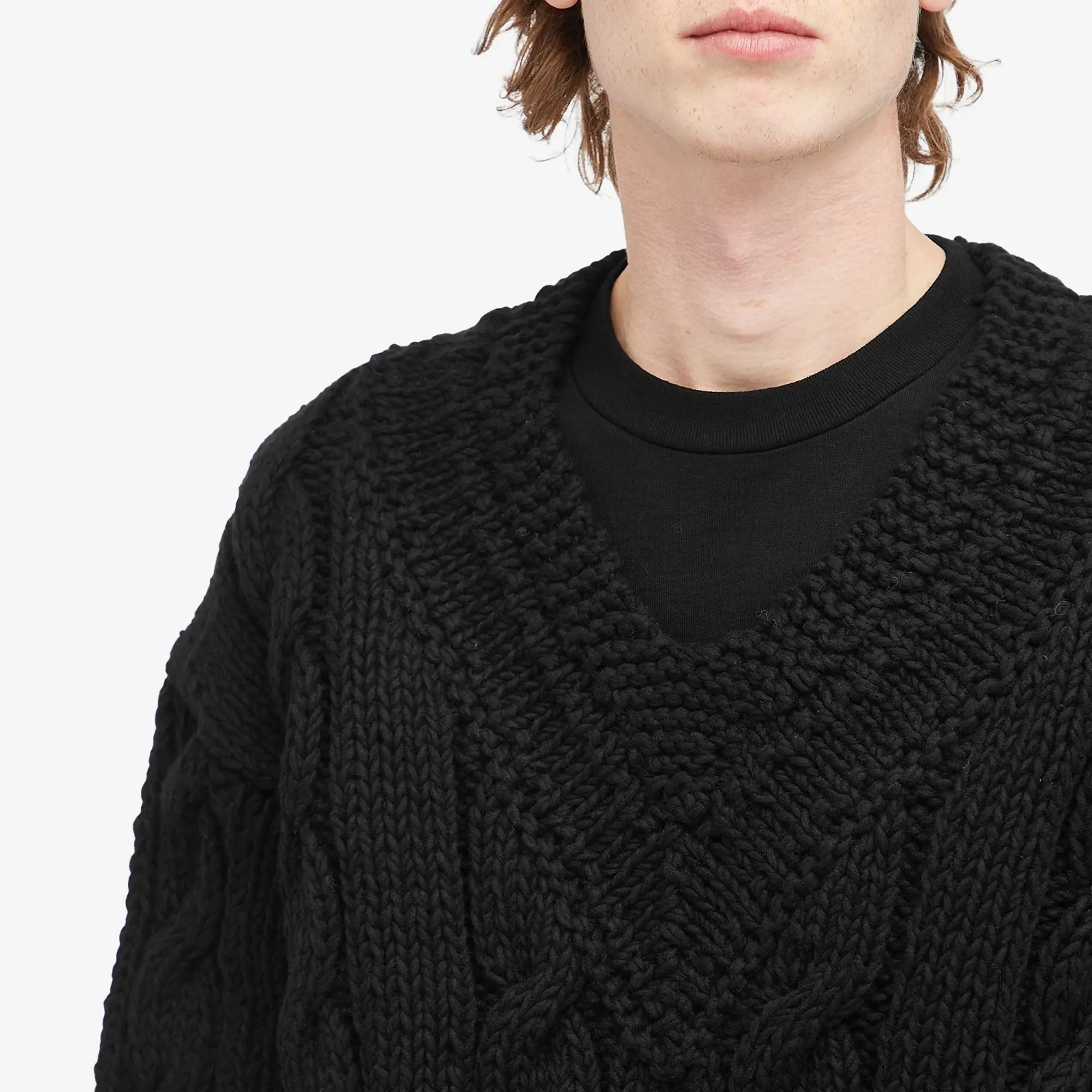 Visvim Men's V-Collegium Hand-Knit Sweater Black