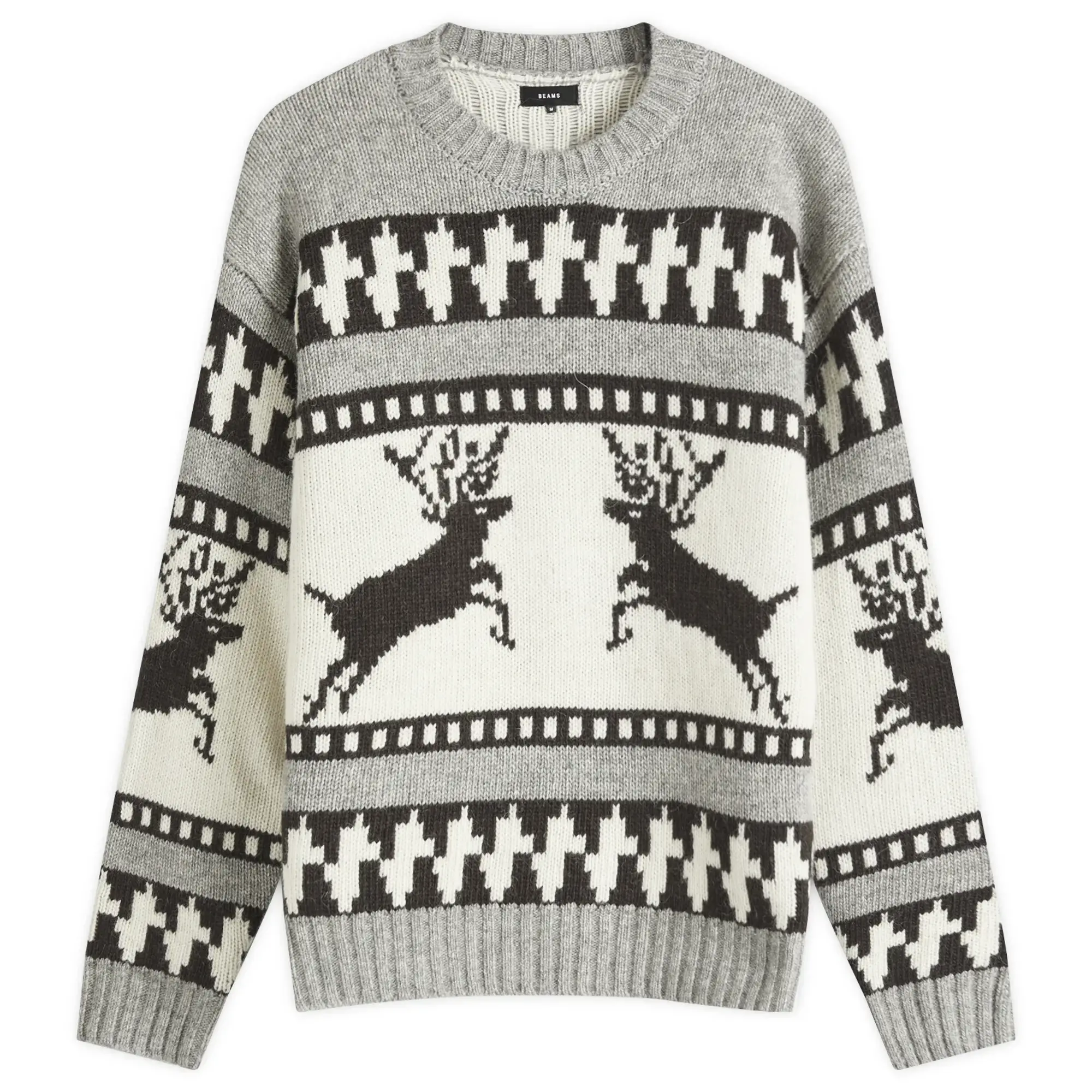 BEAMS Men's Winter Pattern Crew Jumper Deer