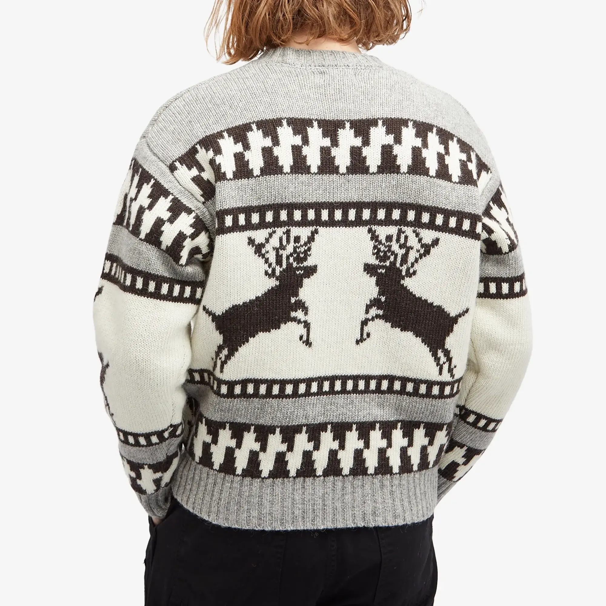 BEAMS Men's Winter Pattern Crew Jumper Deer