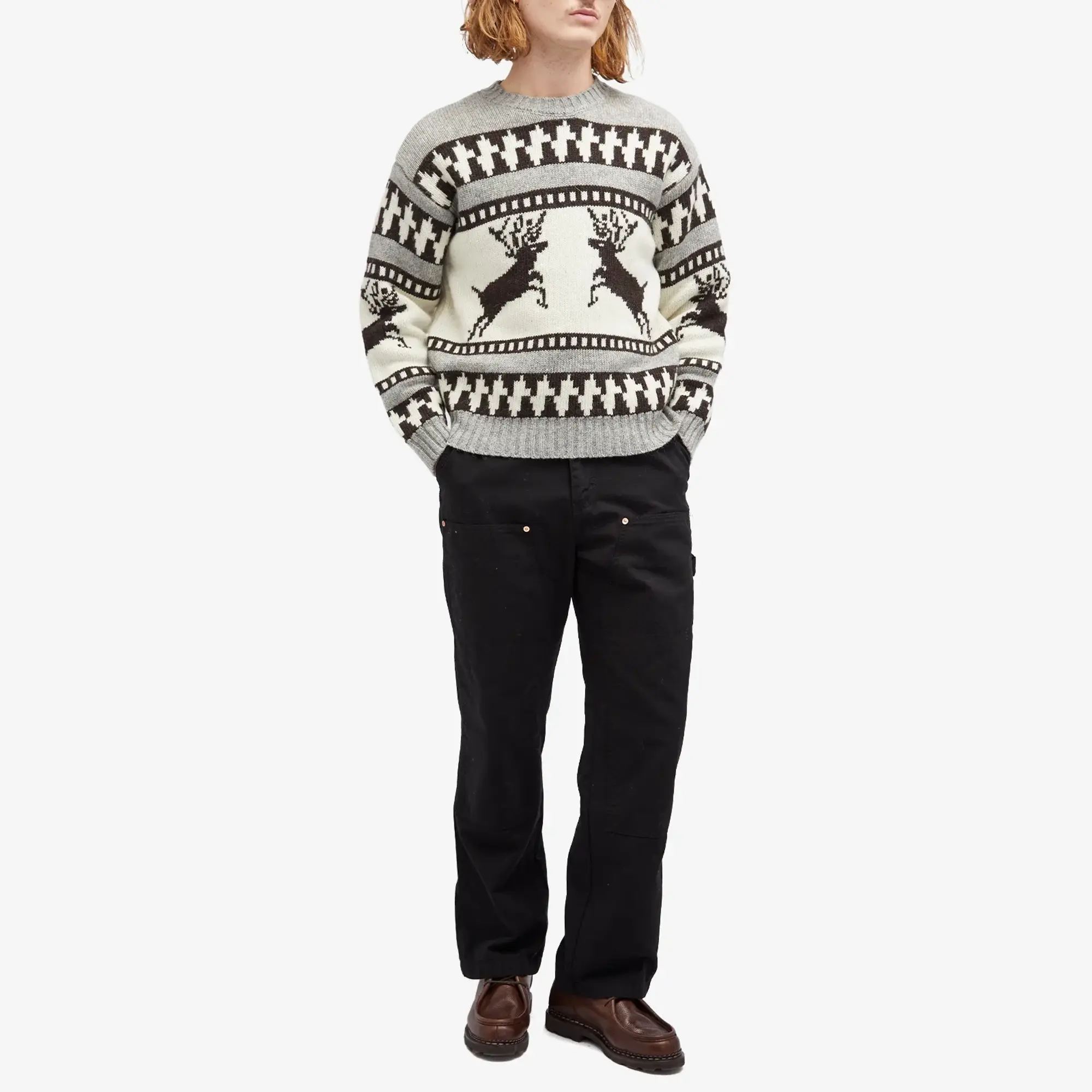 BEAMS Men's Winter Pattern Crew Jumper Deer