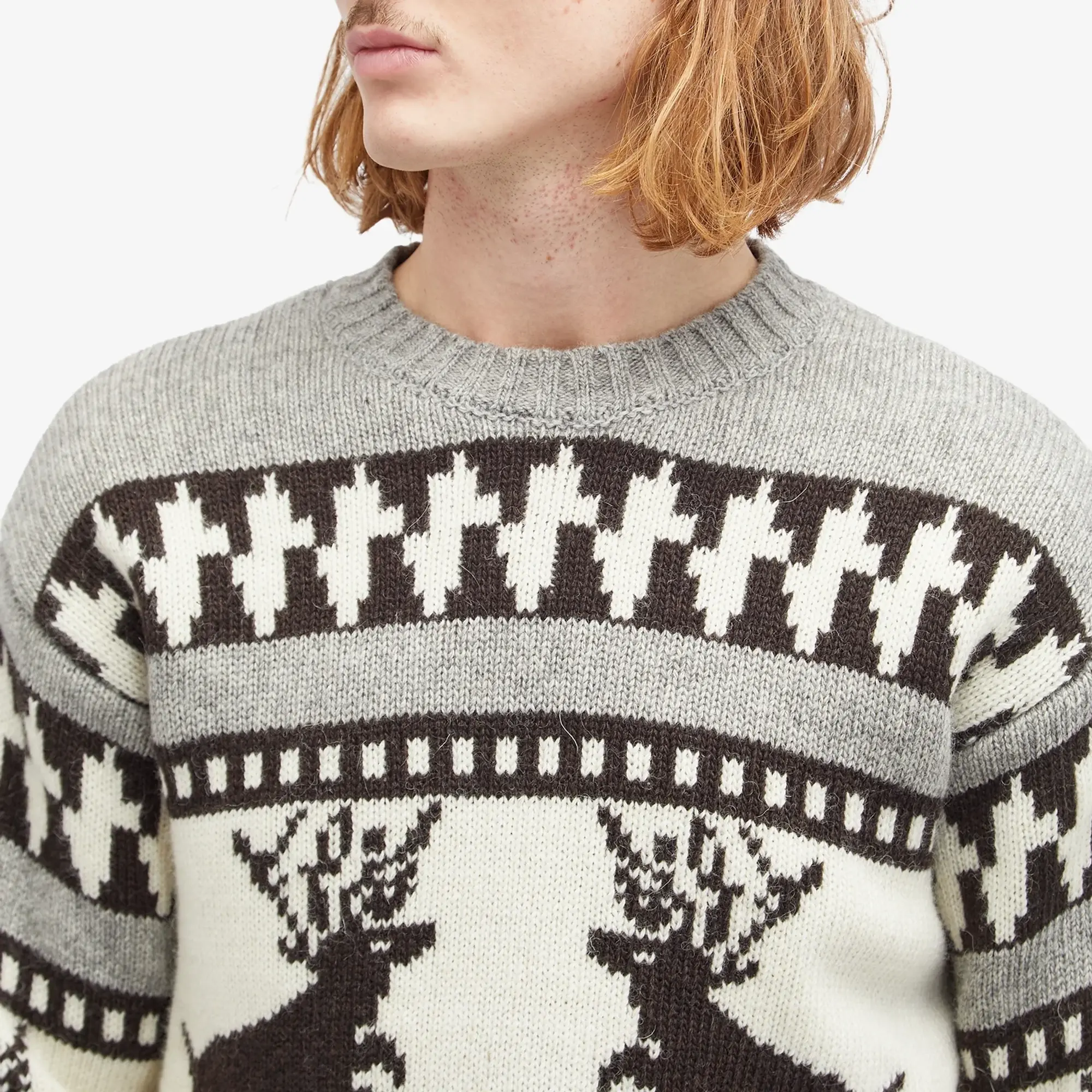 BEAMS Men's Winter Pattern Crew Jumper Deer