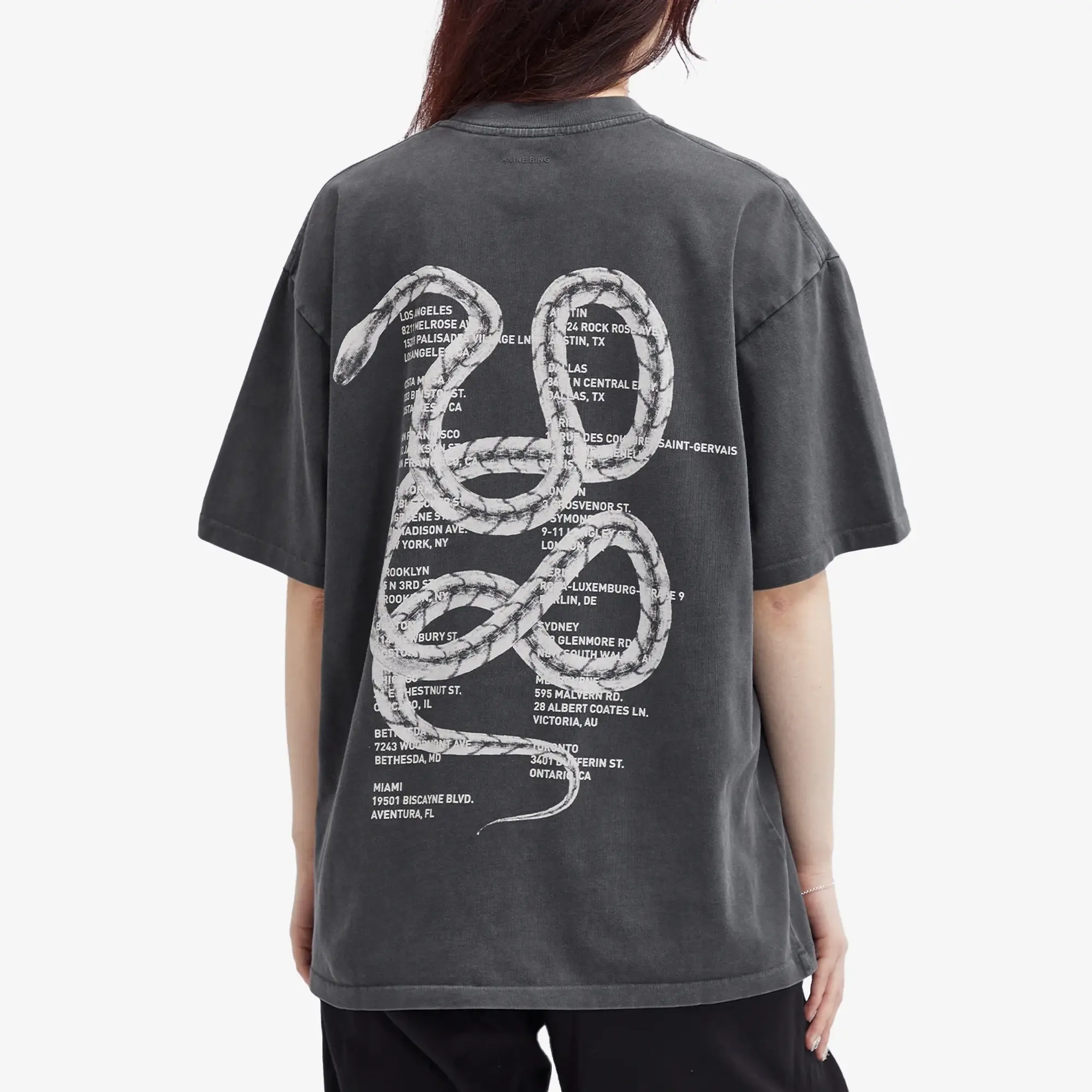 Anine Bing Women's Kent Snake T-Shirt Washed Black