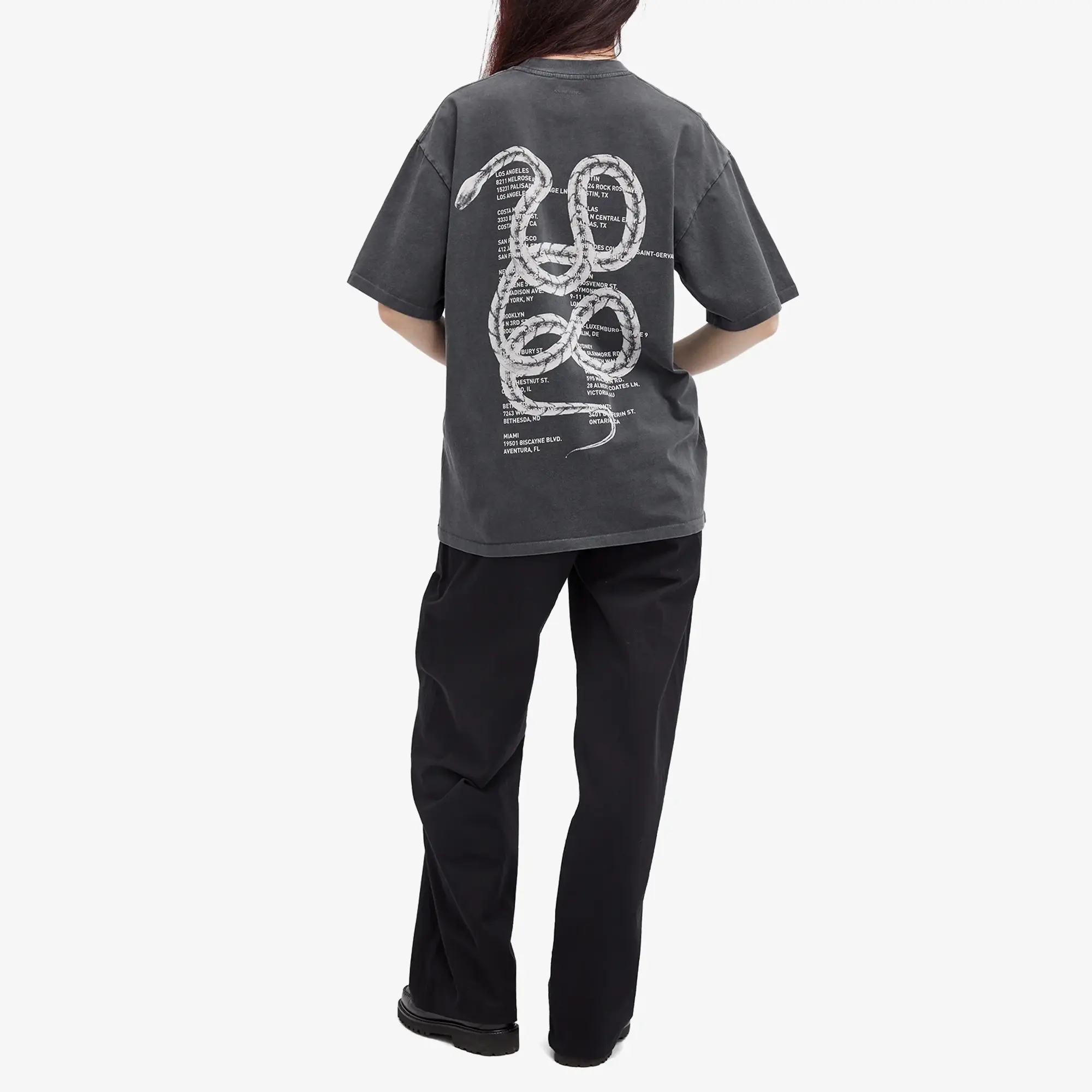 Anine Bing Women's Kent Snake T-Shirt Washed Black