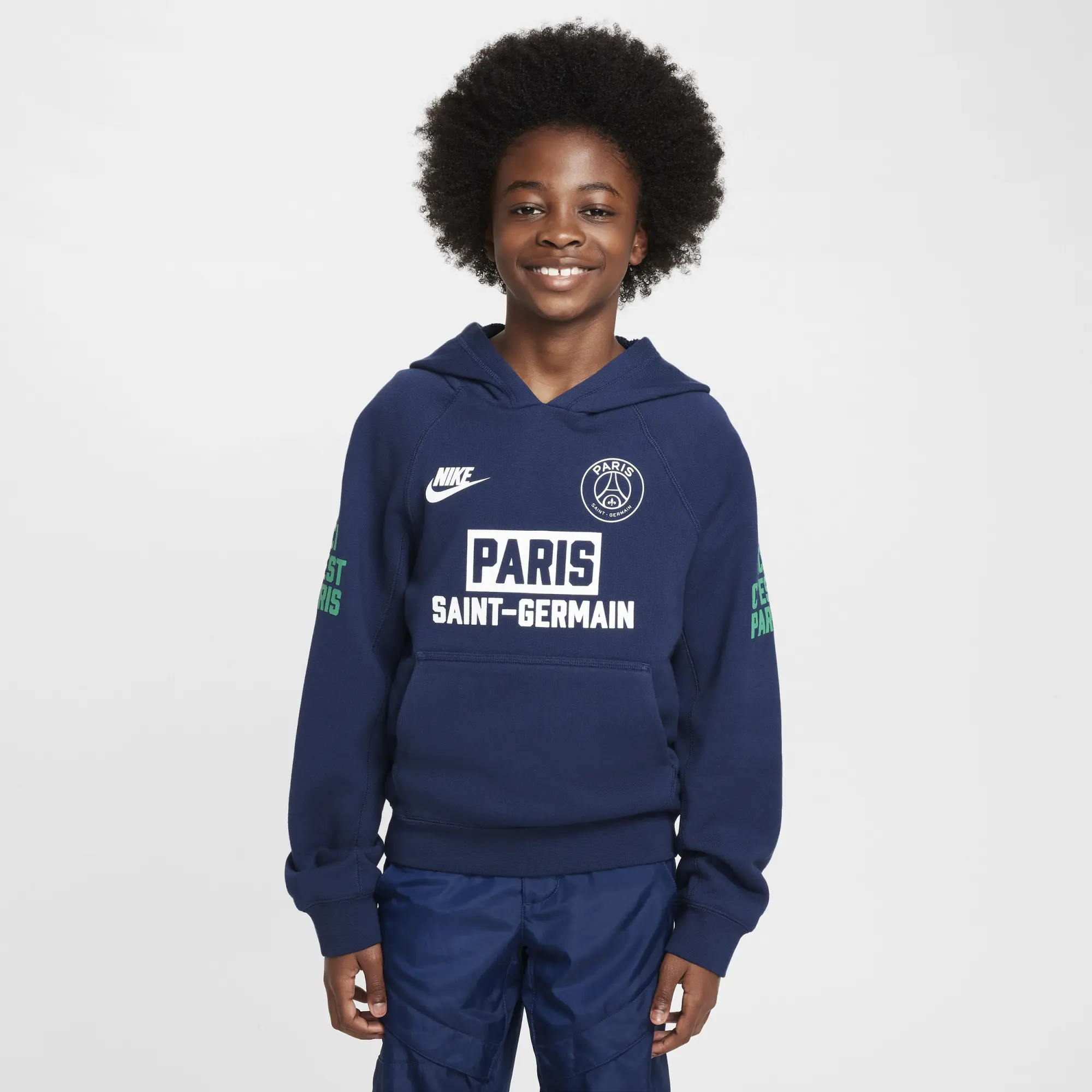 Nike Paris Saint Germain Hoodie Nsw Air Sport Essential Gx - Midnight Navy/Stadium Green/White Kids - ['Blue']