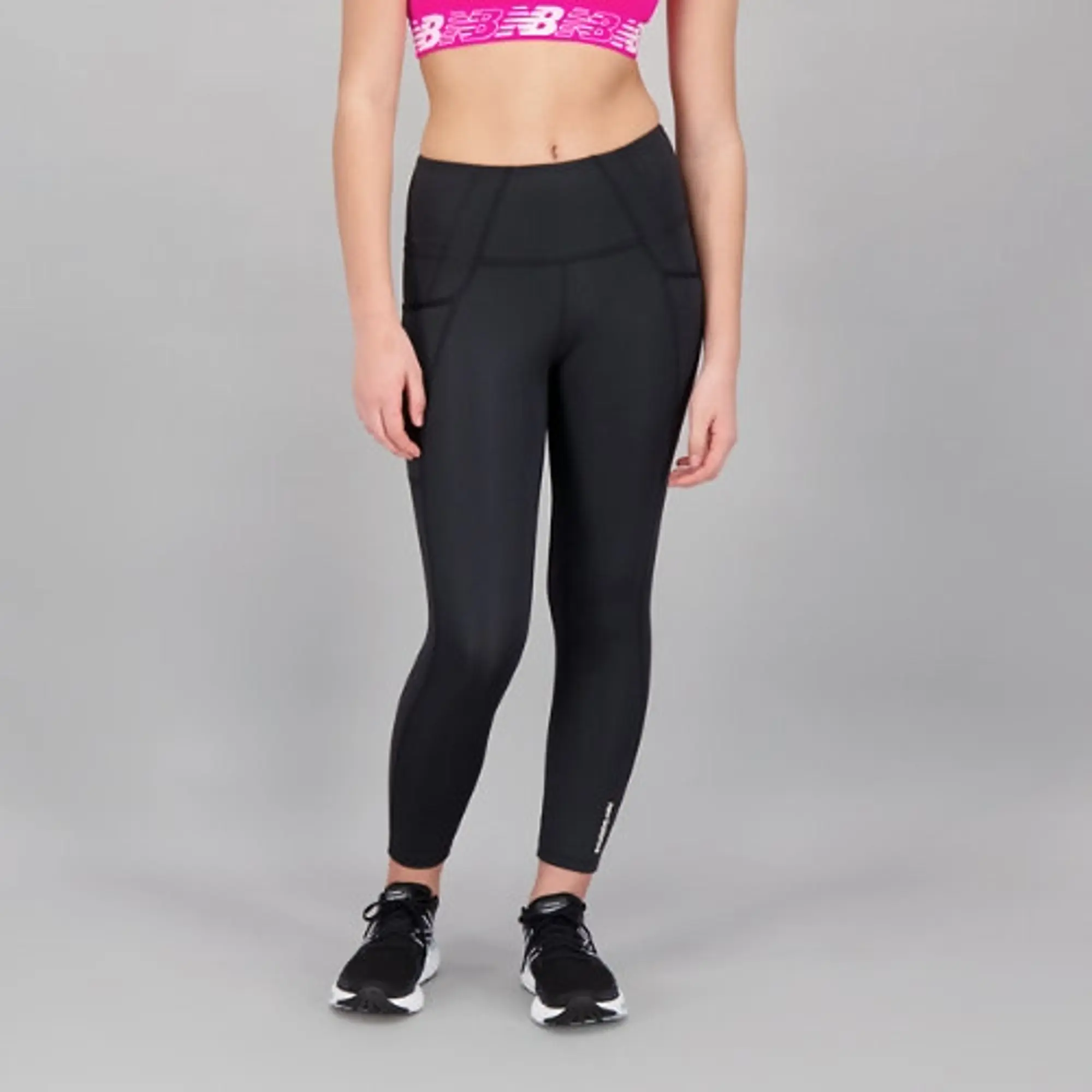 New Balance Women's Shape Shield High Rise Pocket Crop in Black Poly Knit