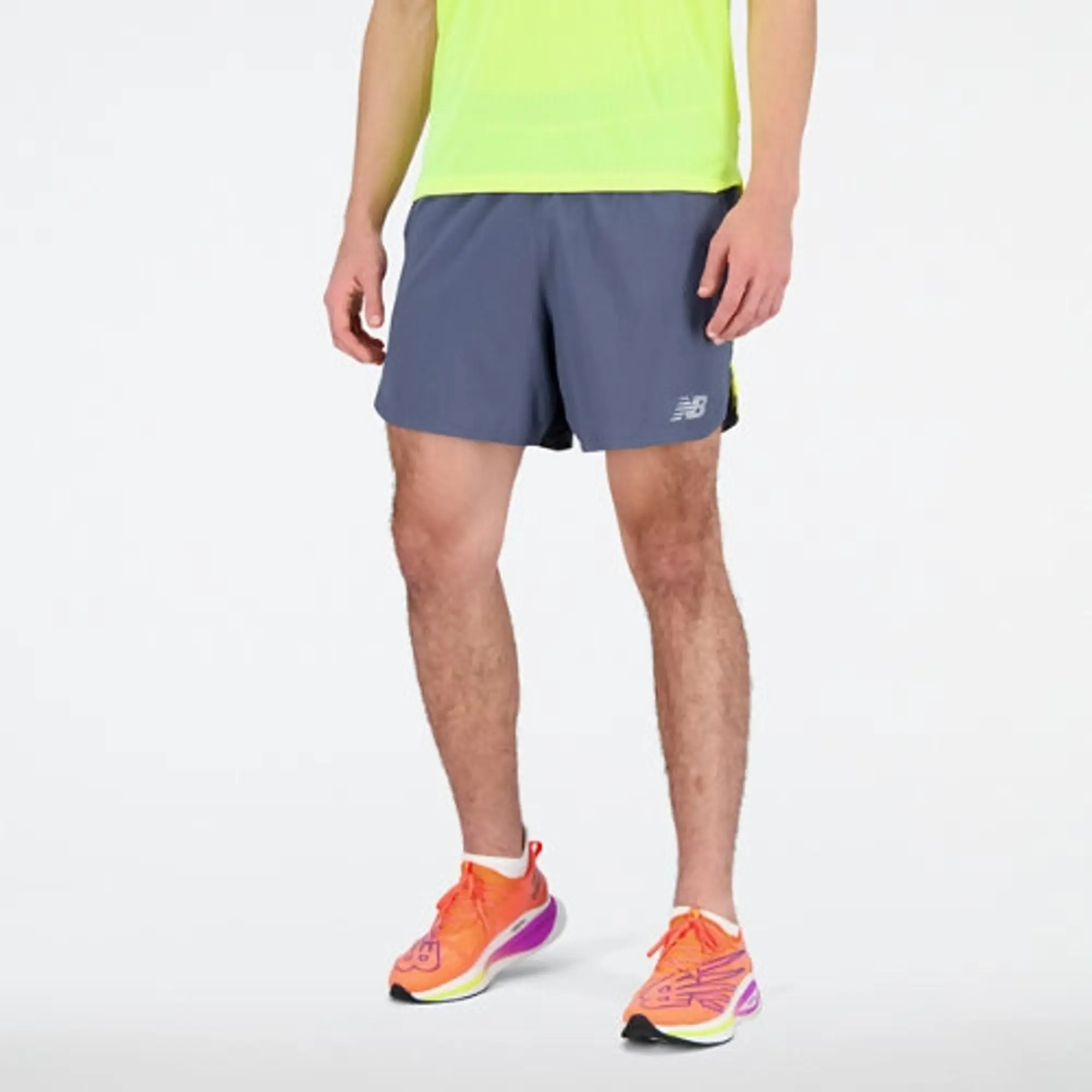 New Balance Men's Impact Run 5 Inch Short in Yellow Polywoven