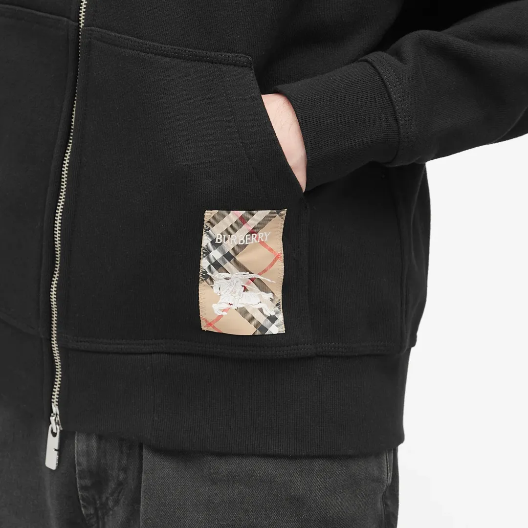 Burberry Men's Check Label Zip Hoodie Black | 8102276-A1189
