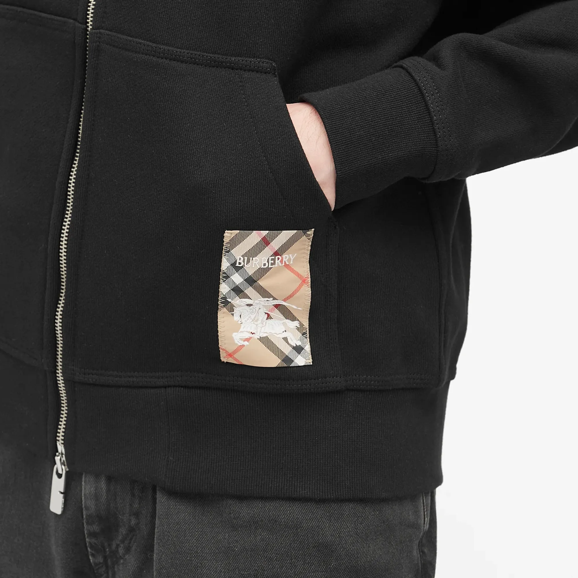 Burberry Men's Check Label Zip Hoodie Black | 8102276-A1189