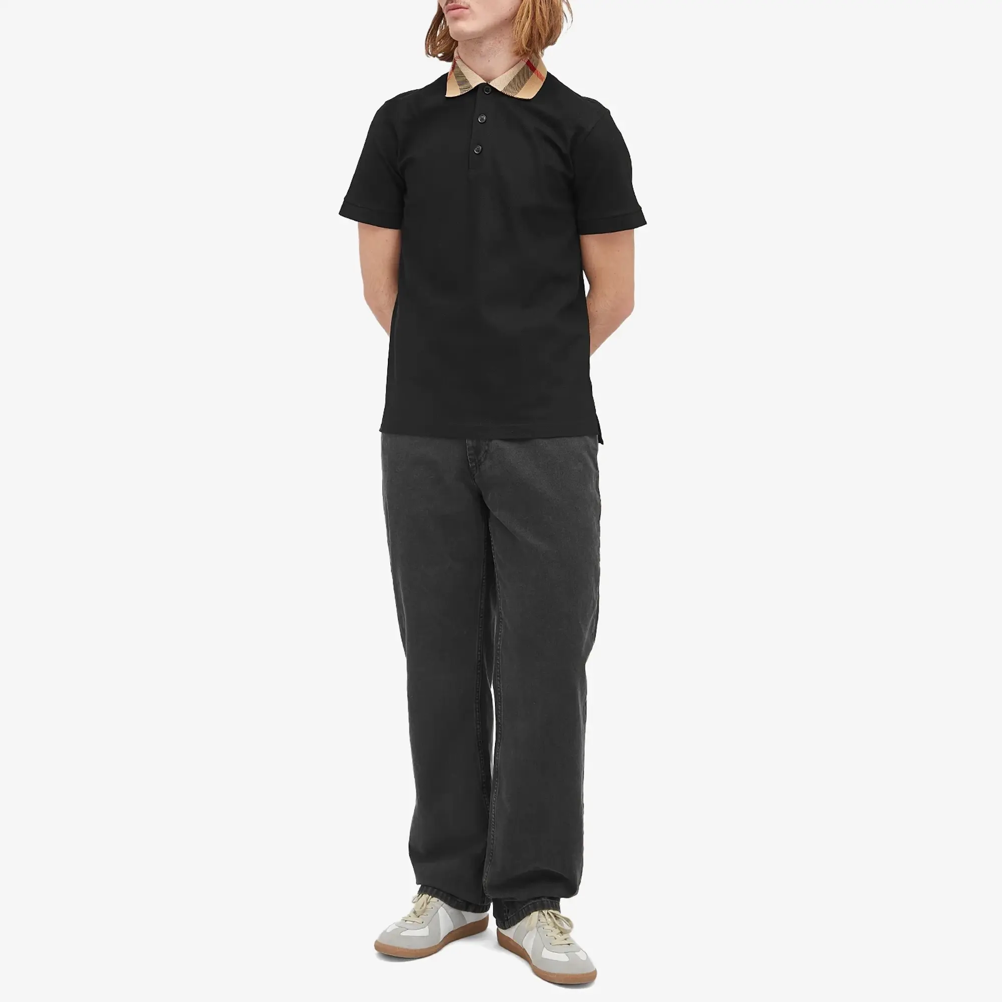 Burberry Men's Cody Check Collar Polo Black