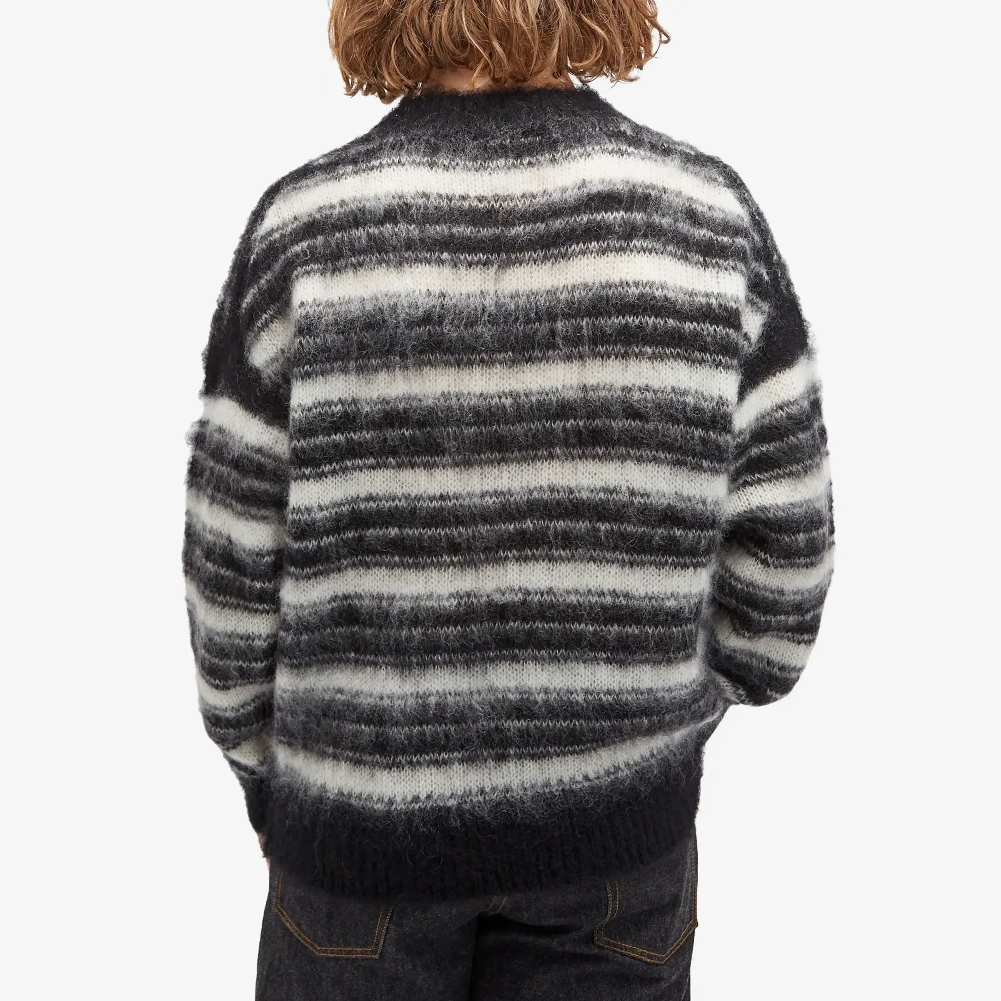 Uniform Experiment Men's Brushed Mohair Border Knit White