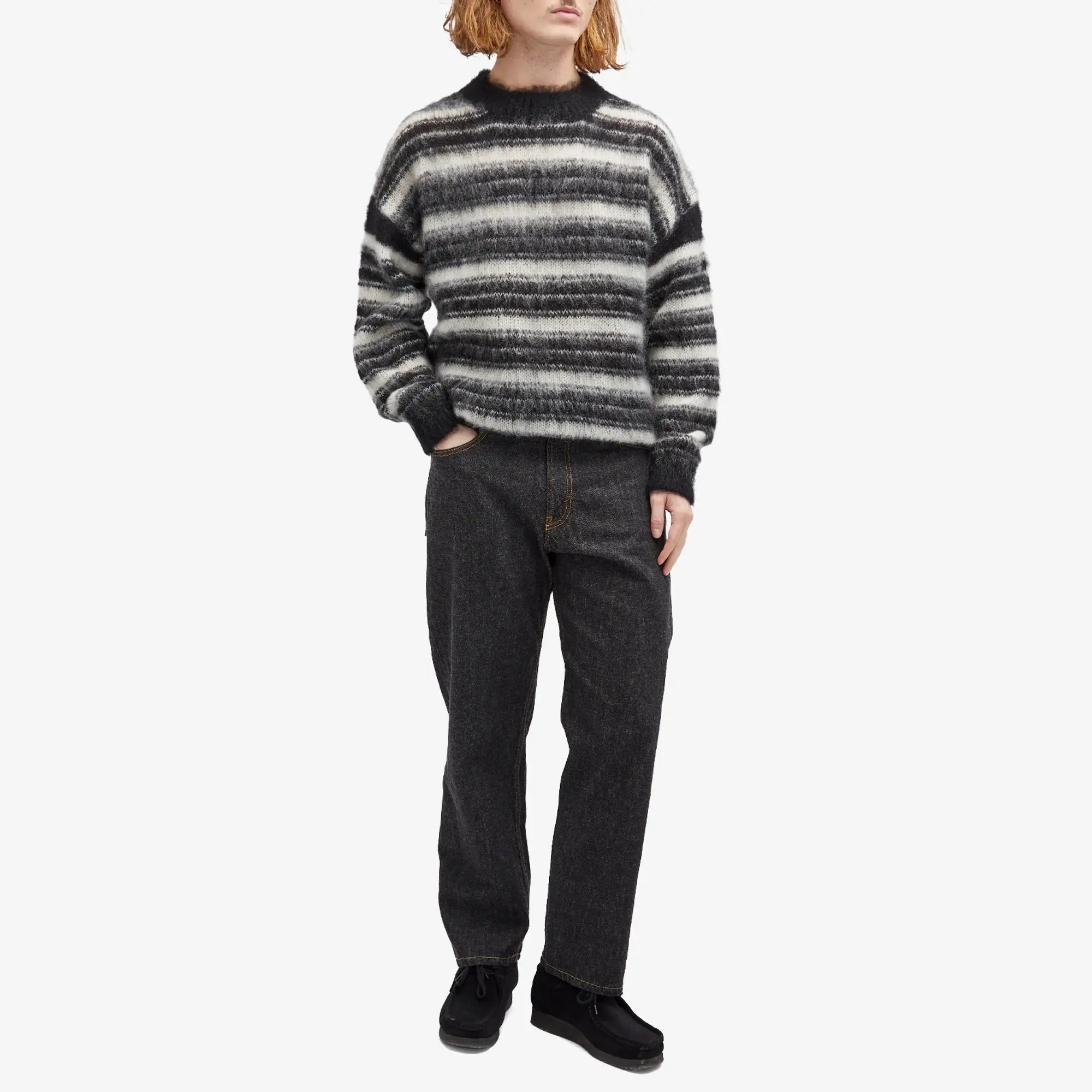 Uniform Experiment Men's Brushed Mohair Border Knit White