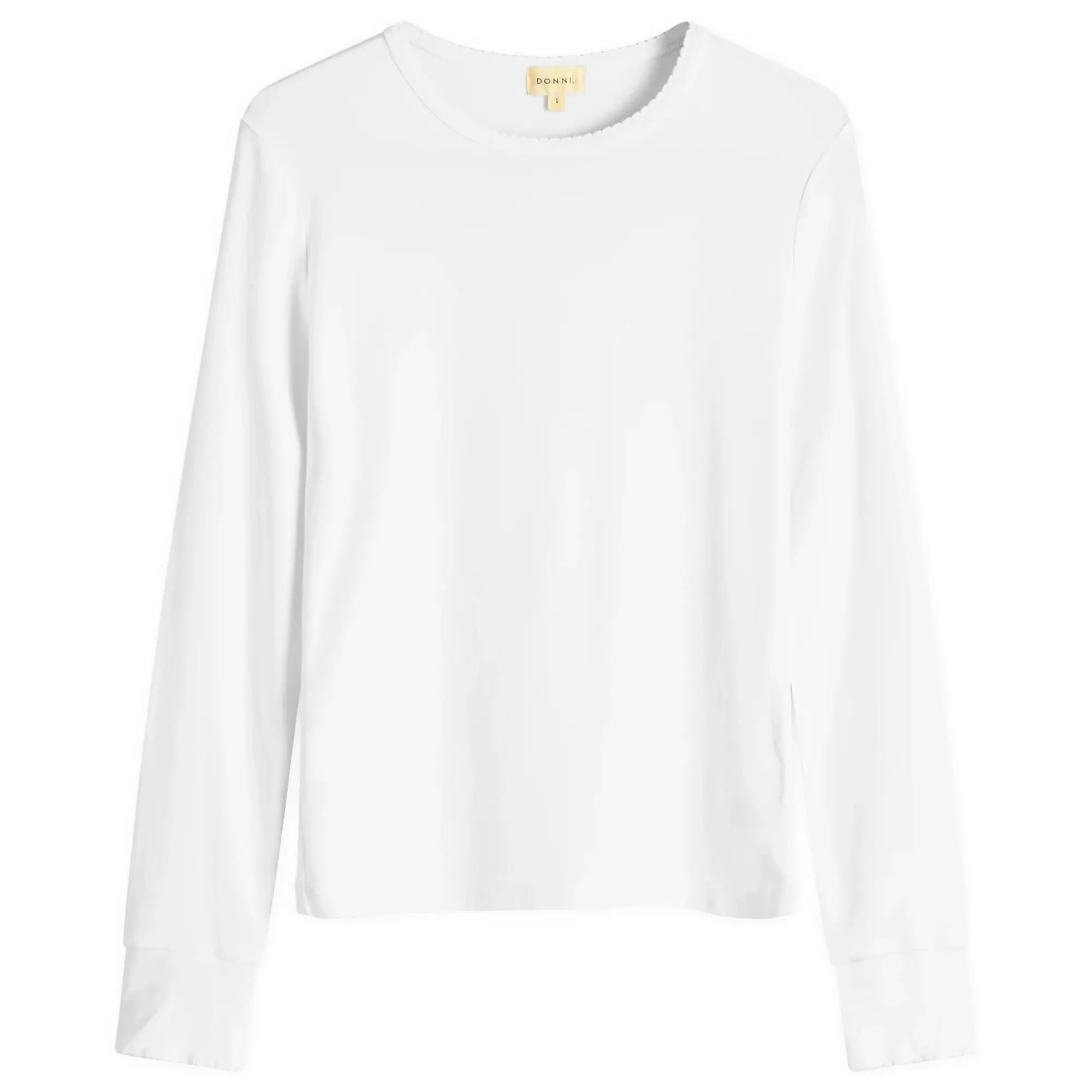 DONNI. Women's Baby Rib Scallop Long Sleeve Top Powder
