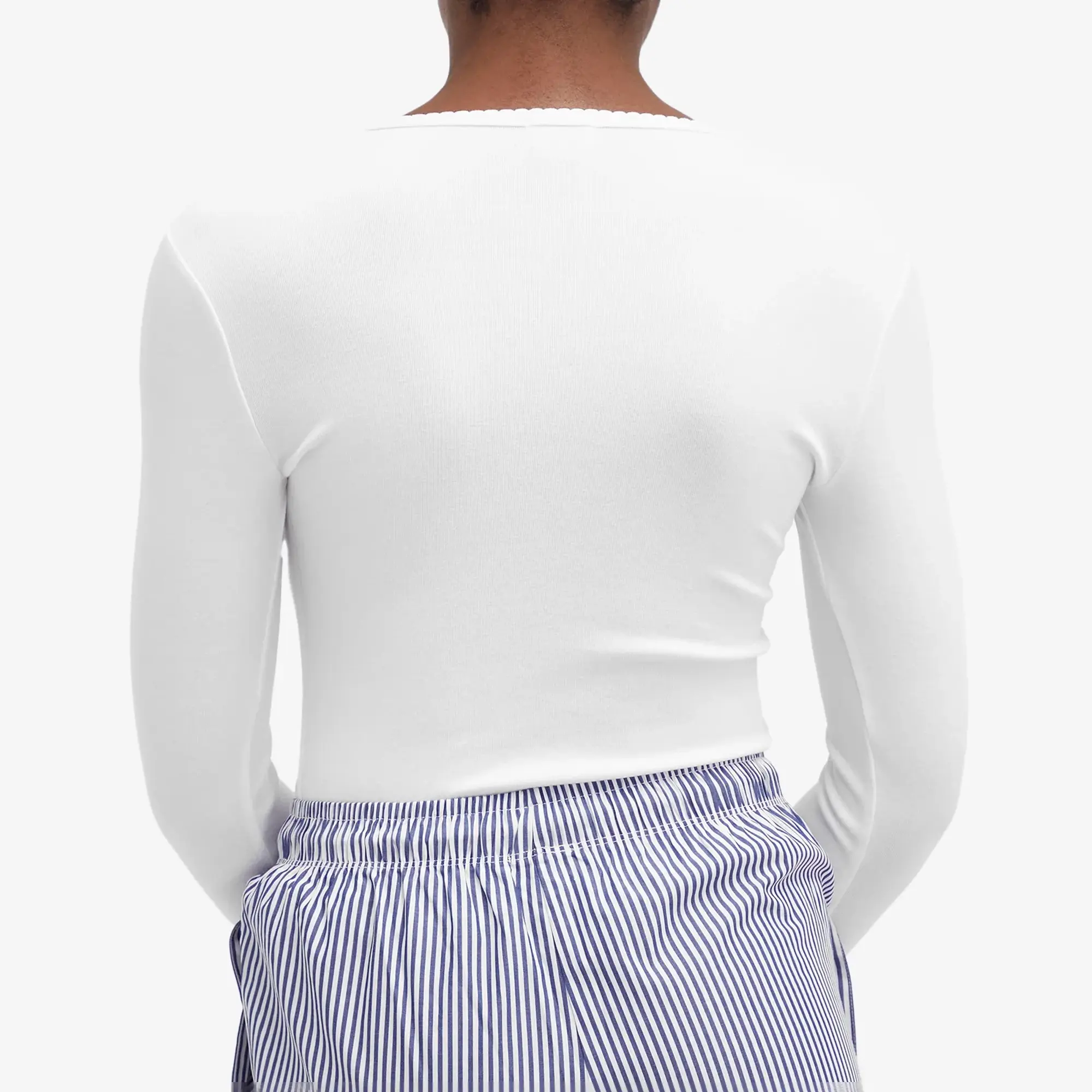 DONNI. Women's Baby Rib Scallop Long Sleeve Top Powder