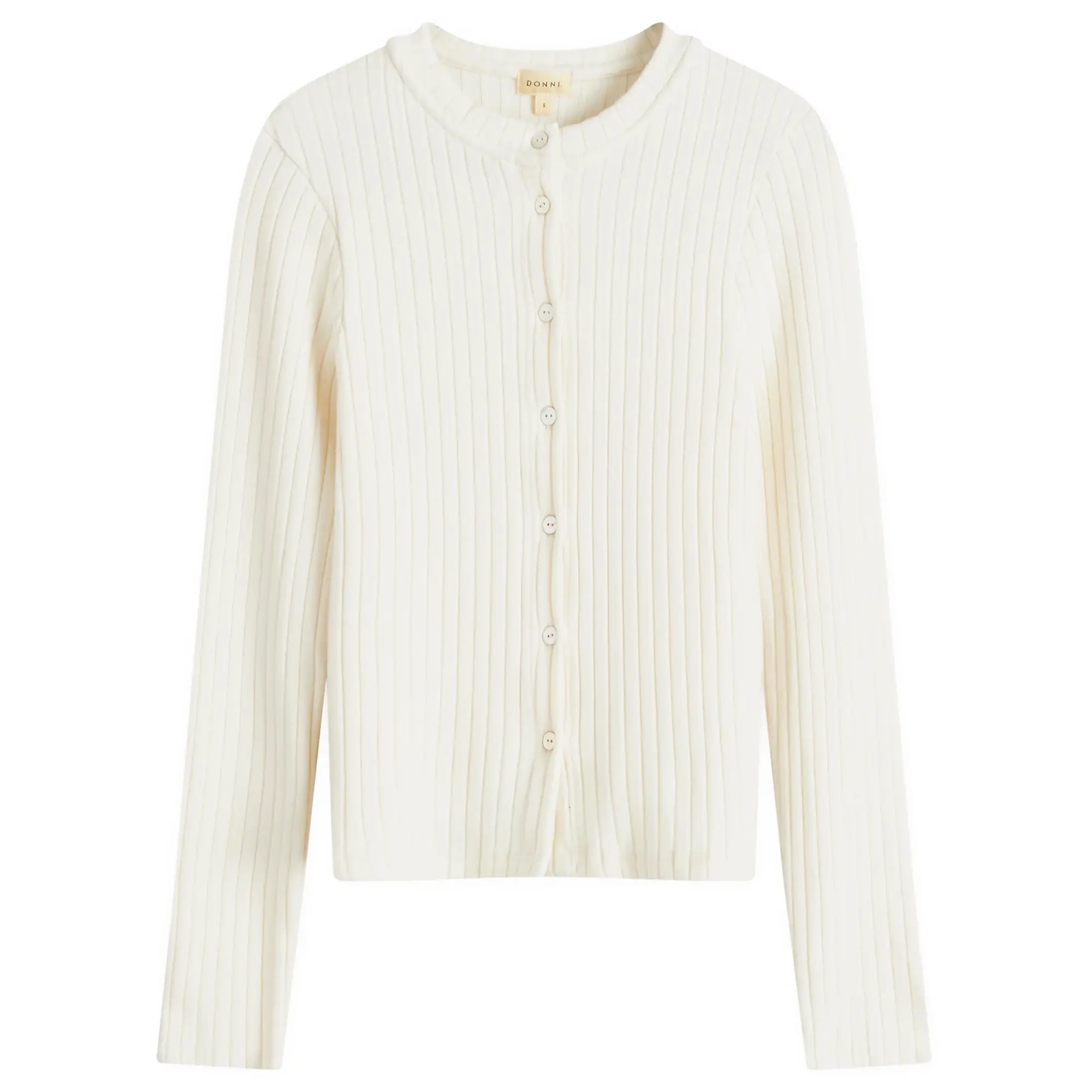 DONNI. Women's Sweater Rib Cardigan Creme