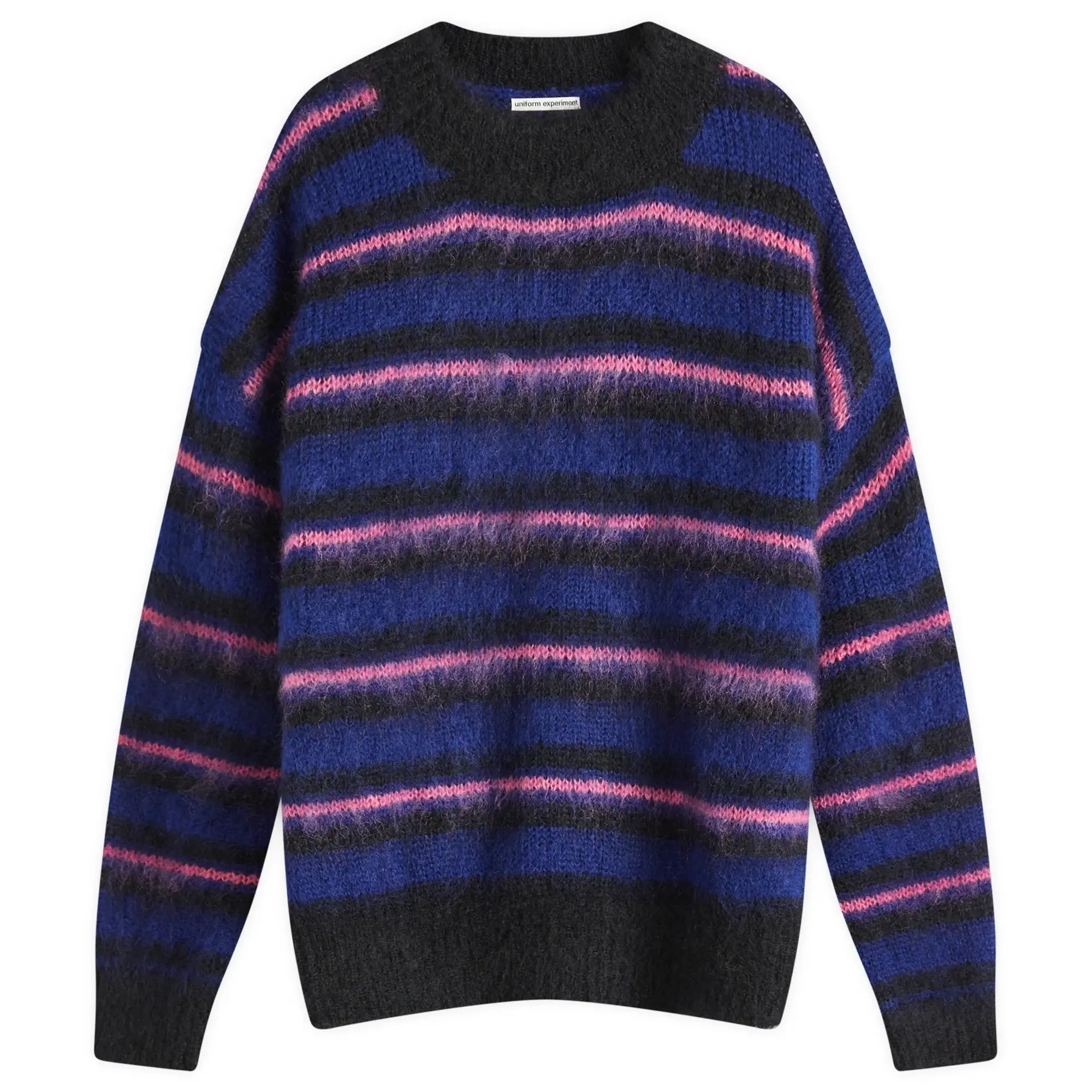 Uniform Experiment Men's Brushed Mohair Border Knit Blue