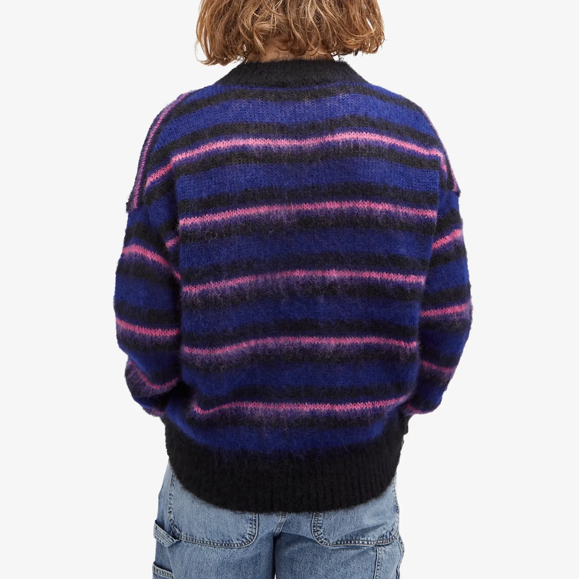 Uniform Experiment Men's Brushed Mohair Border Knit Blue