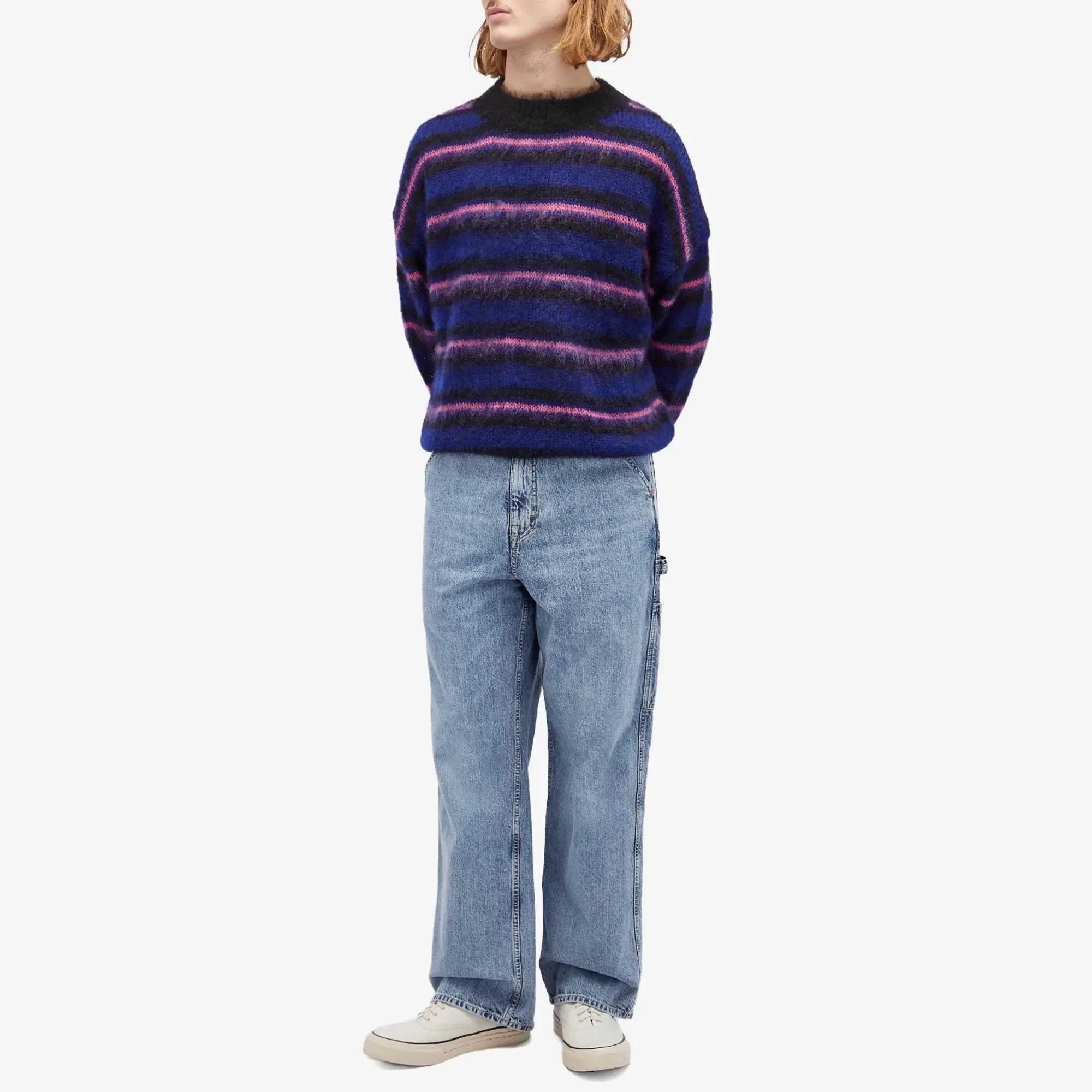 Uniform Experiment Men's Brushed Mohair Border Knit Blue