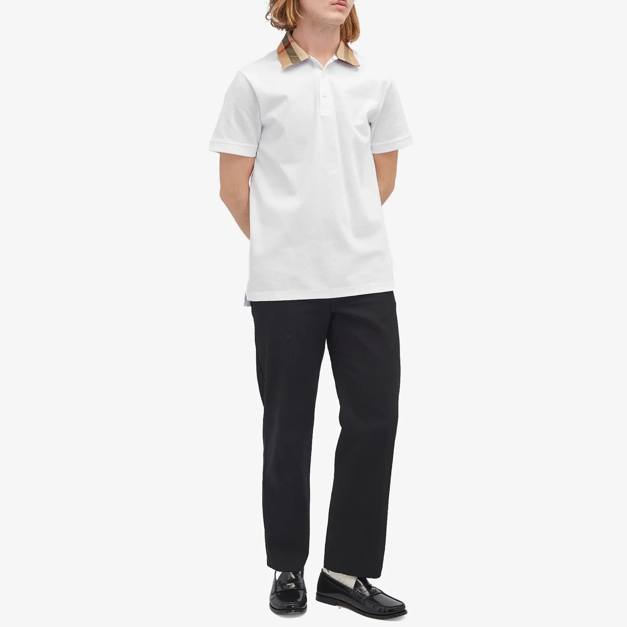 Burberry Men's Cody Check Collar Polo White