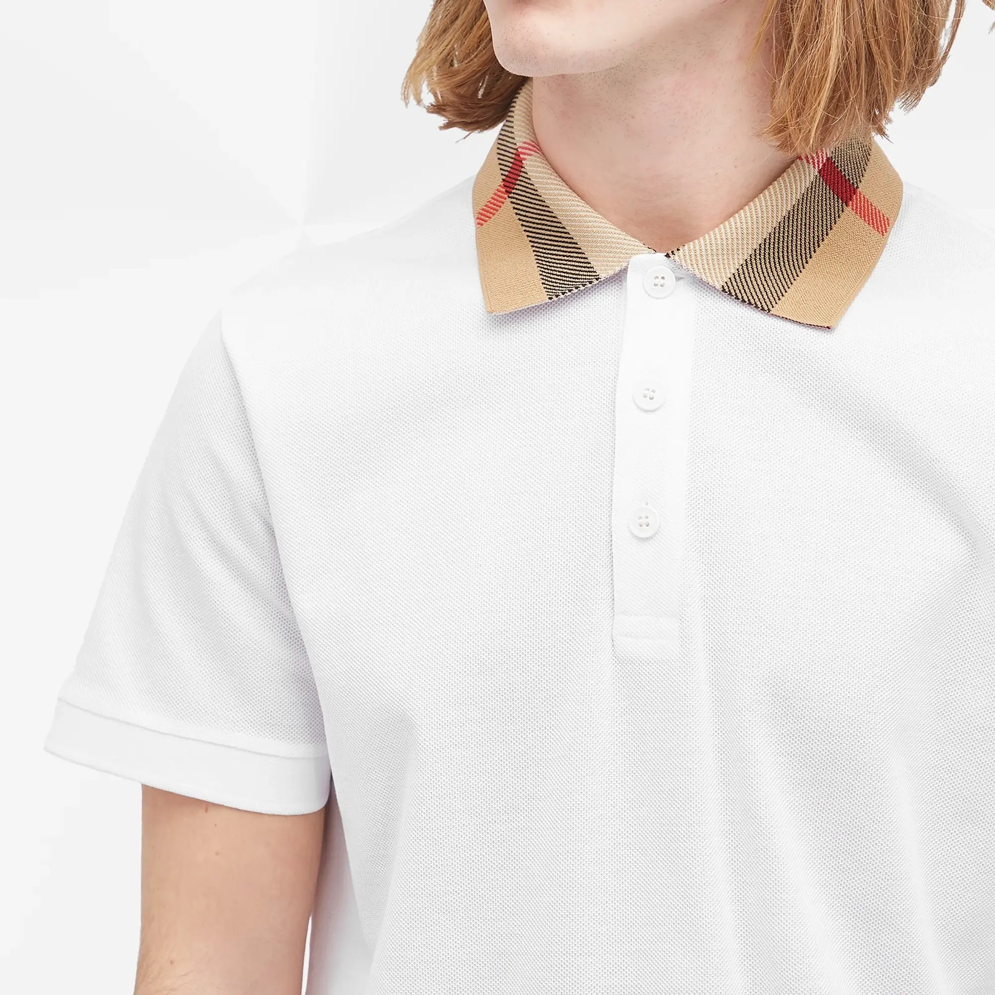 Burberry Men's Cody Check Collar Polo White
