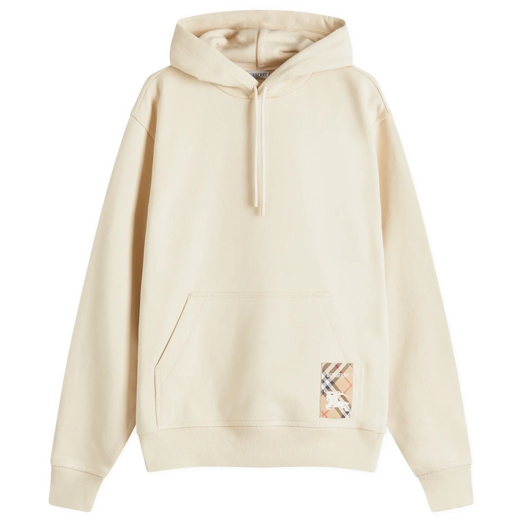 Burberry Men's Check Label Hoodie Nutmeg