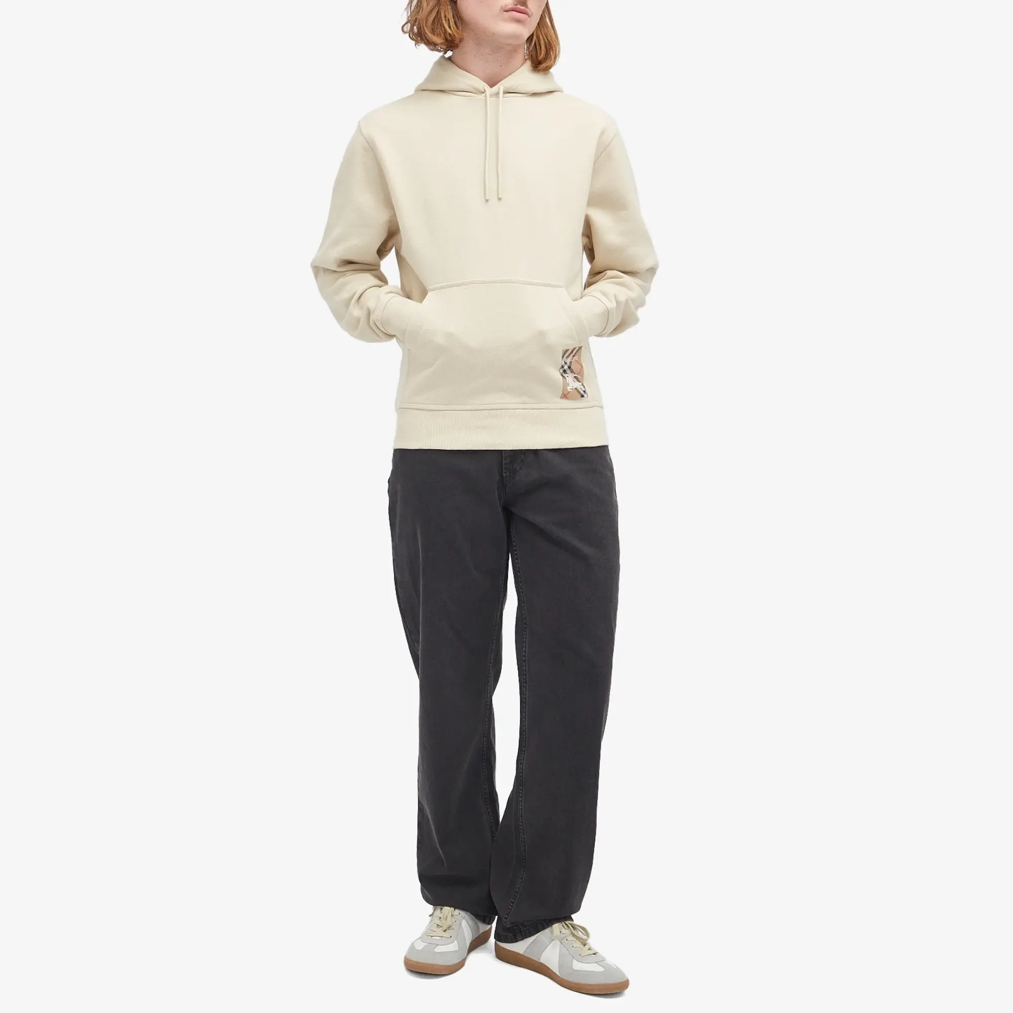 Burberry Men's Check Label Hoodie Nutmeg