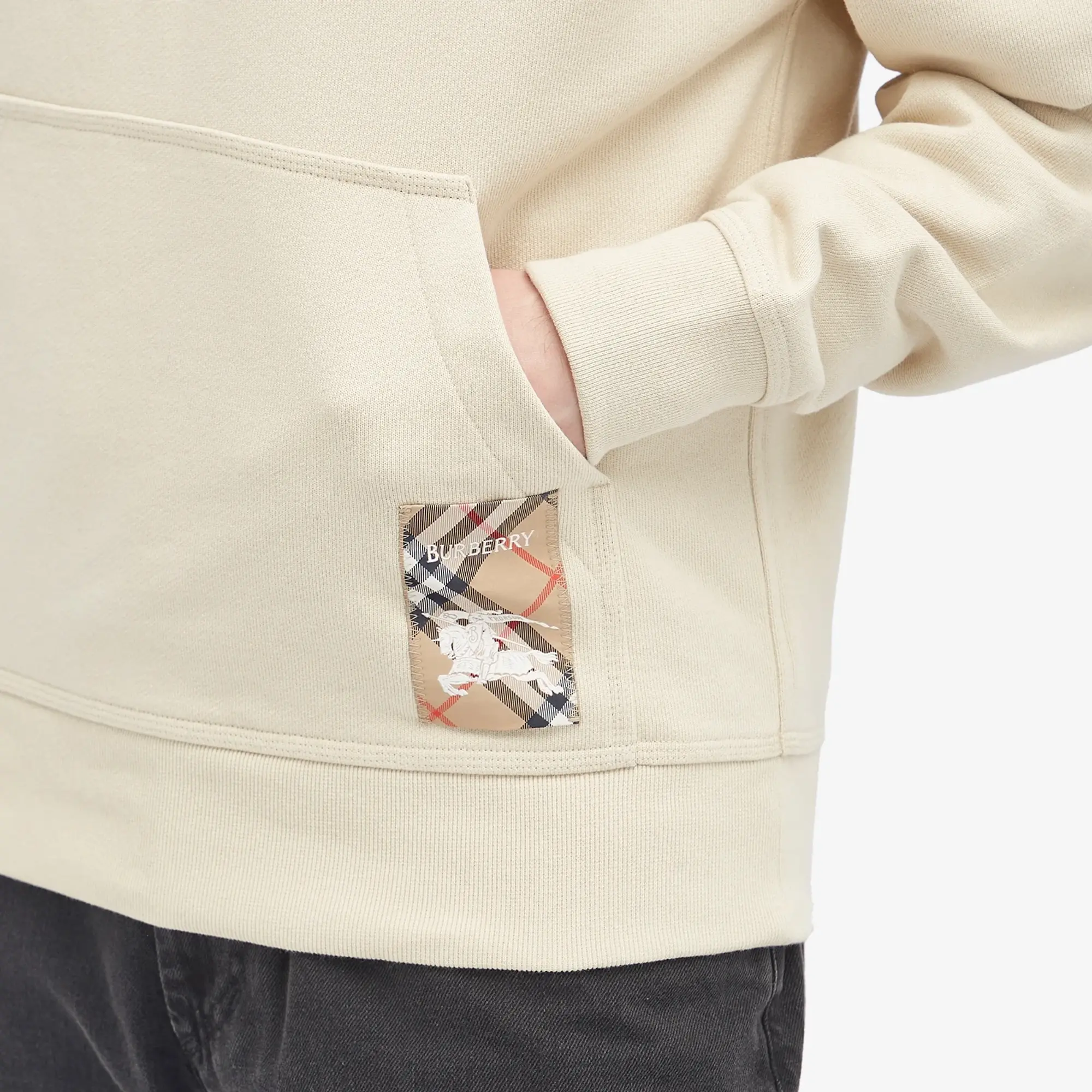 Burberry Men's Check Label Hoodie Nutmeg