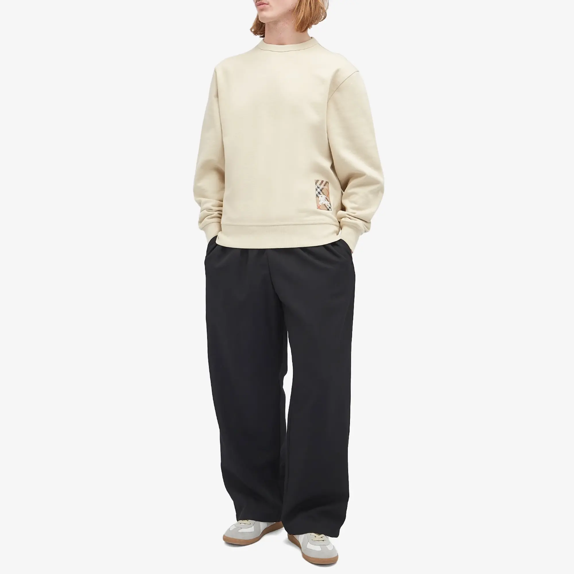 Burberry Men's Check Label Sweatshirt Nutmeg