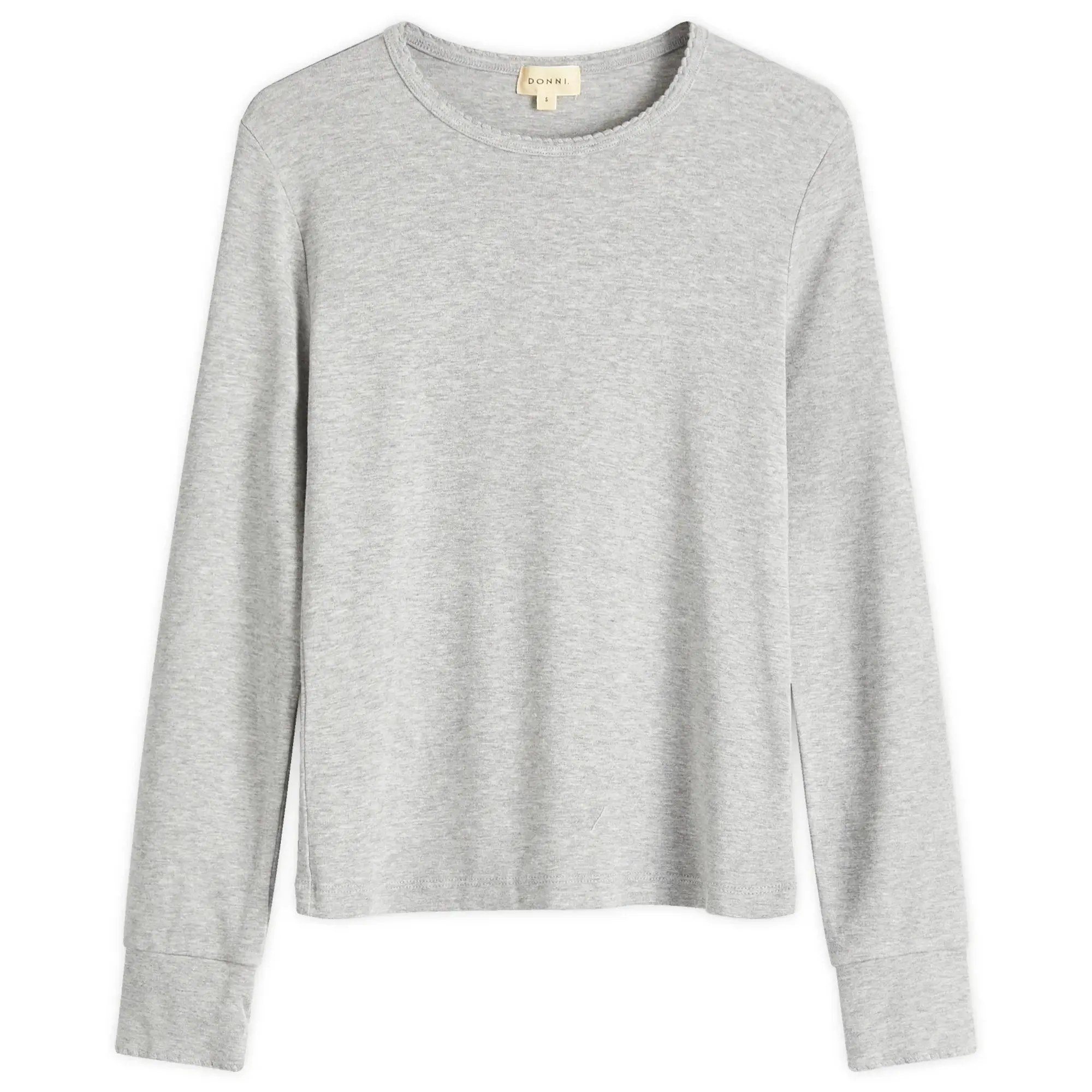 DONNI. Women's Baby Rib Scallop Long Sleeve Top Heather Grey