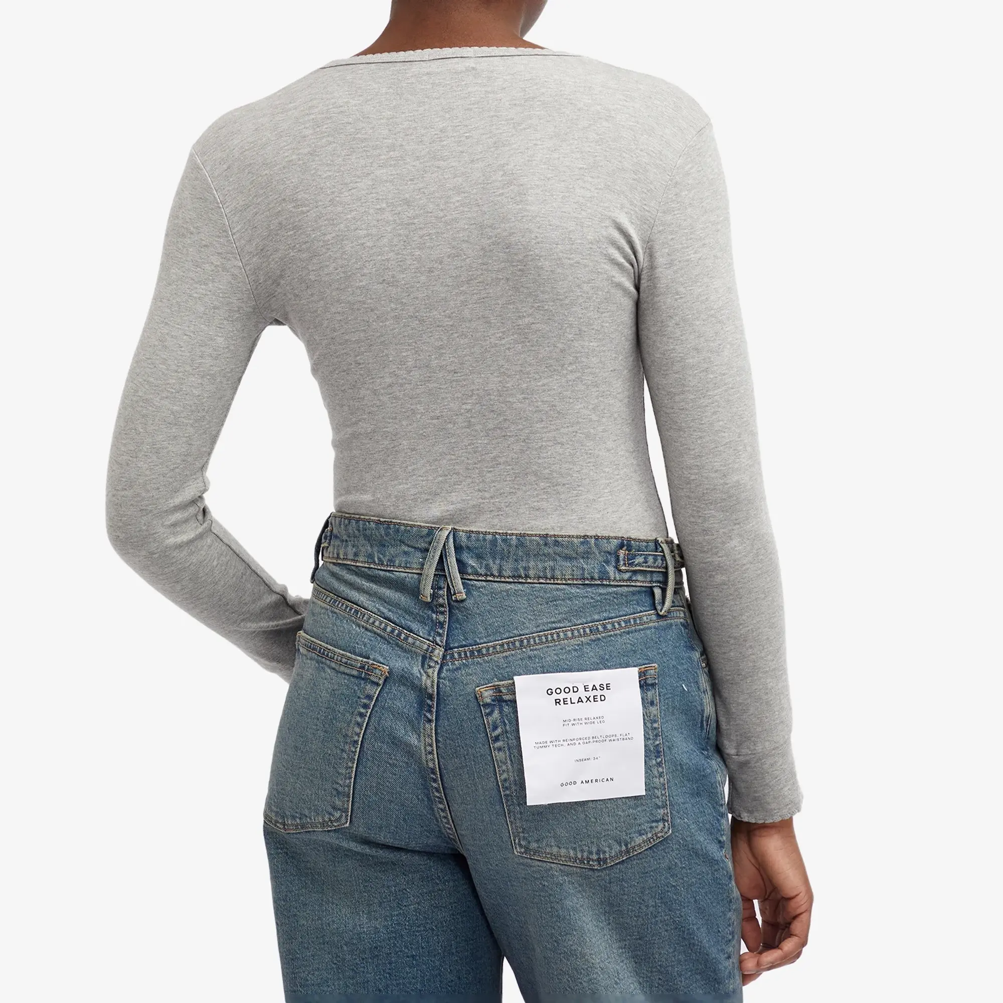 DONNI. Women's Baby Rib Scallop Long Sleeve Top Heather Grey
