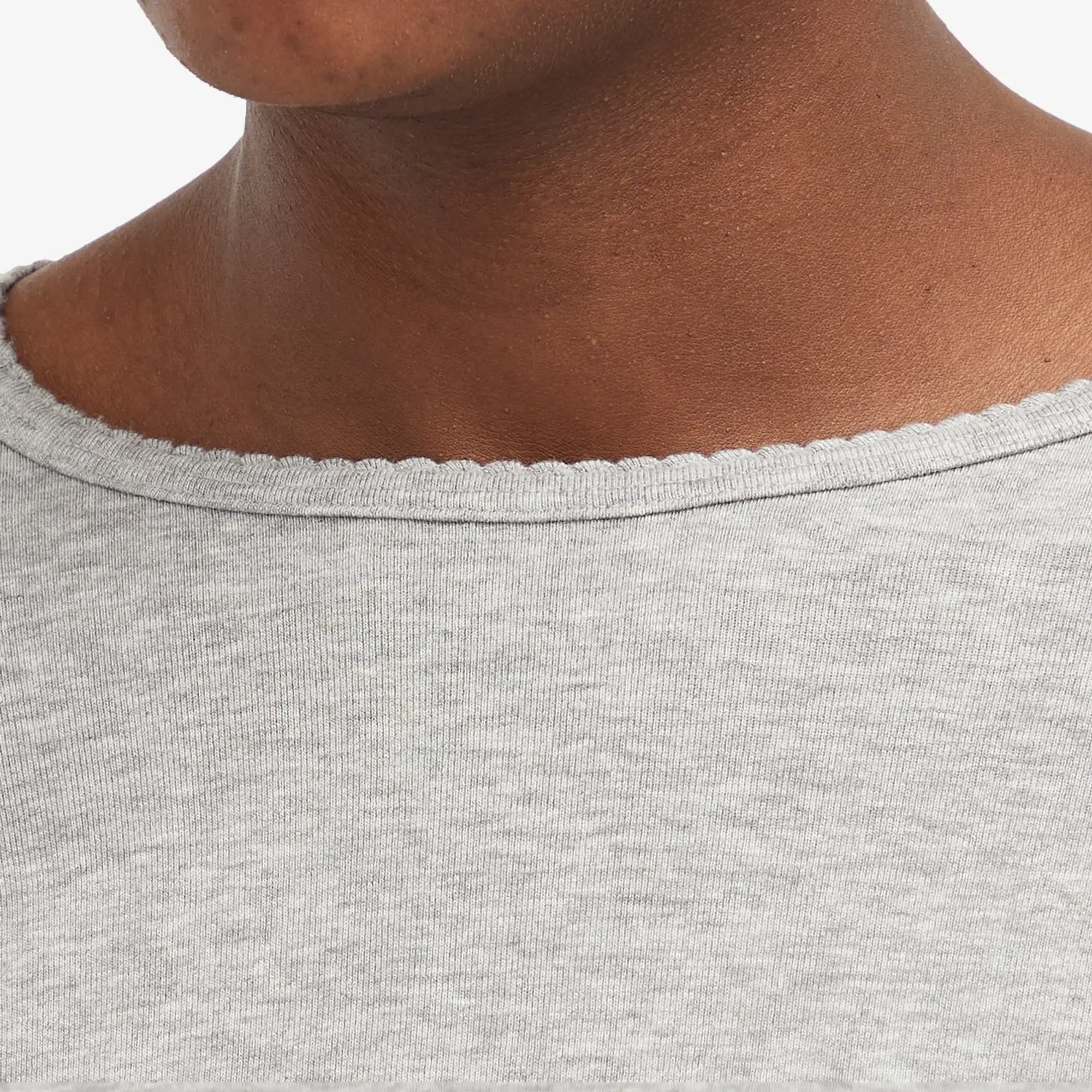 DONNI. Women's Baby Rib Scallop Long Sleeve Top Heather Grey