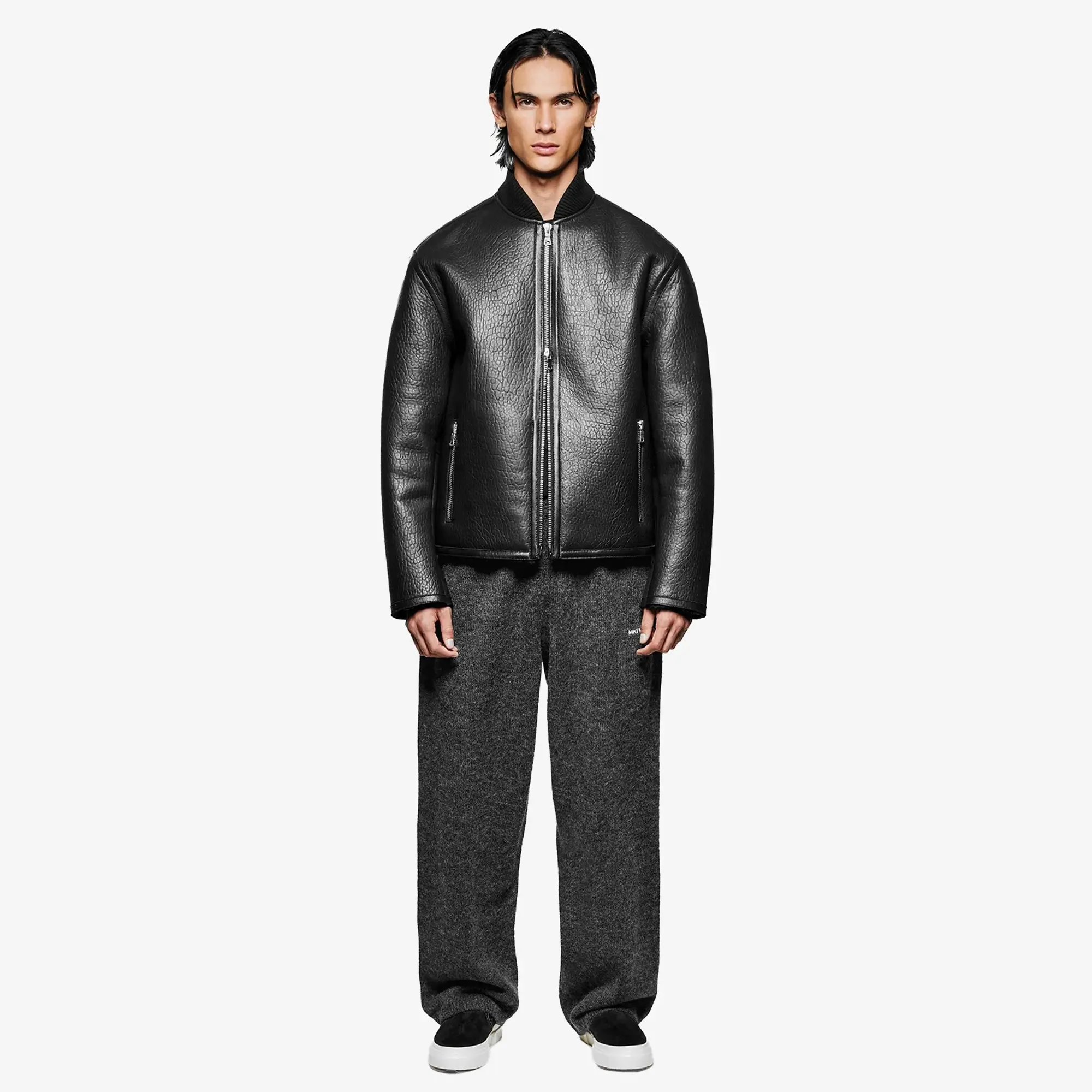 MKI Men's Shearling Bomber Jacket Black