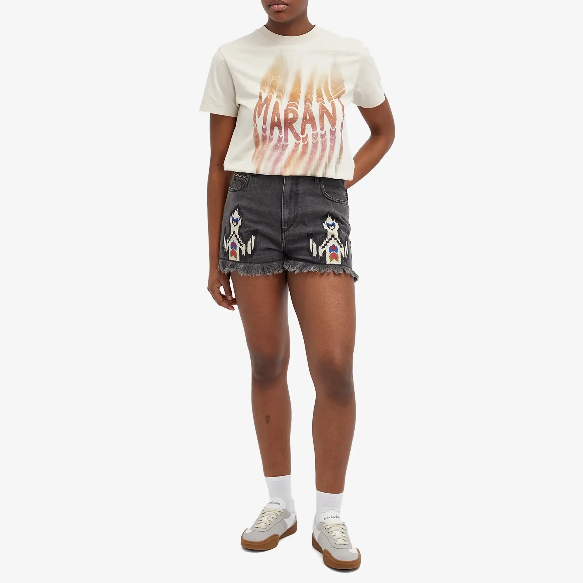 Isabel Marant Étoile Women's Lesia Embroidered Denim Shorts Dark Grey