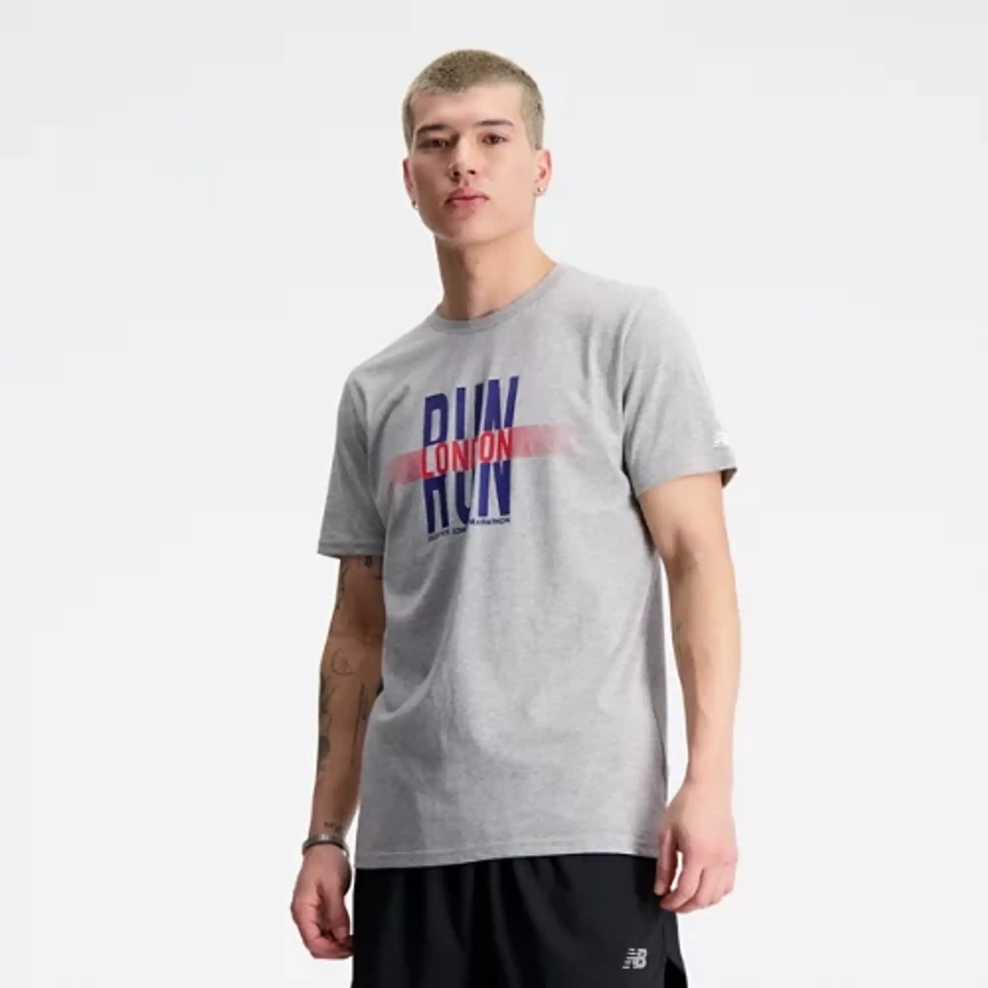 New Balance Men's London Edition Run Tee in Grey Cotton