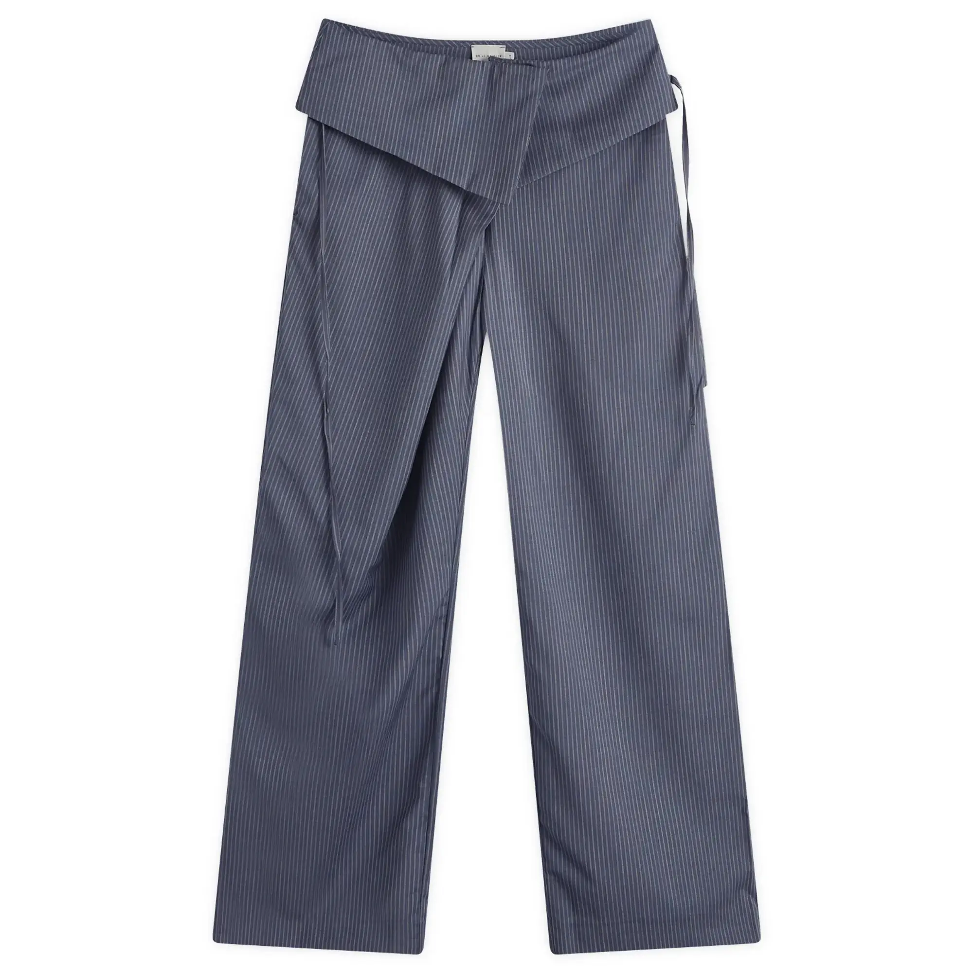 Deiji Studios Women's Folded Wool Stripe Pants Navy Stripe