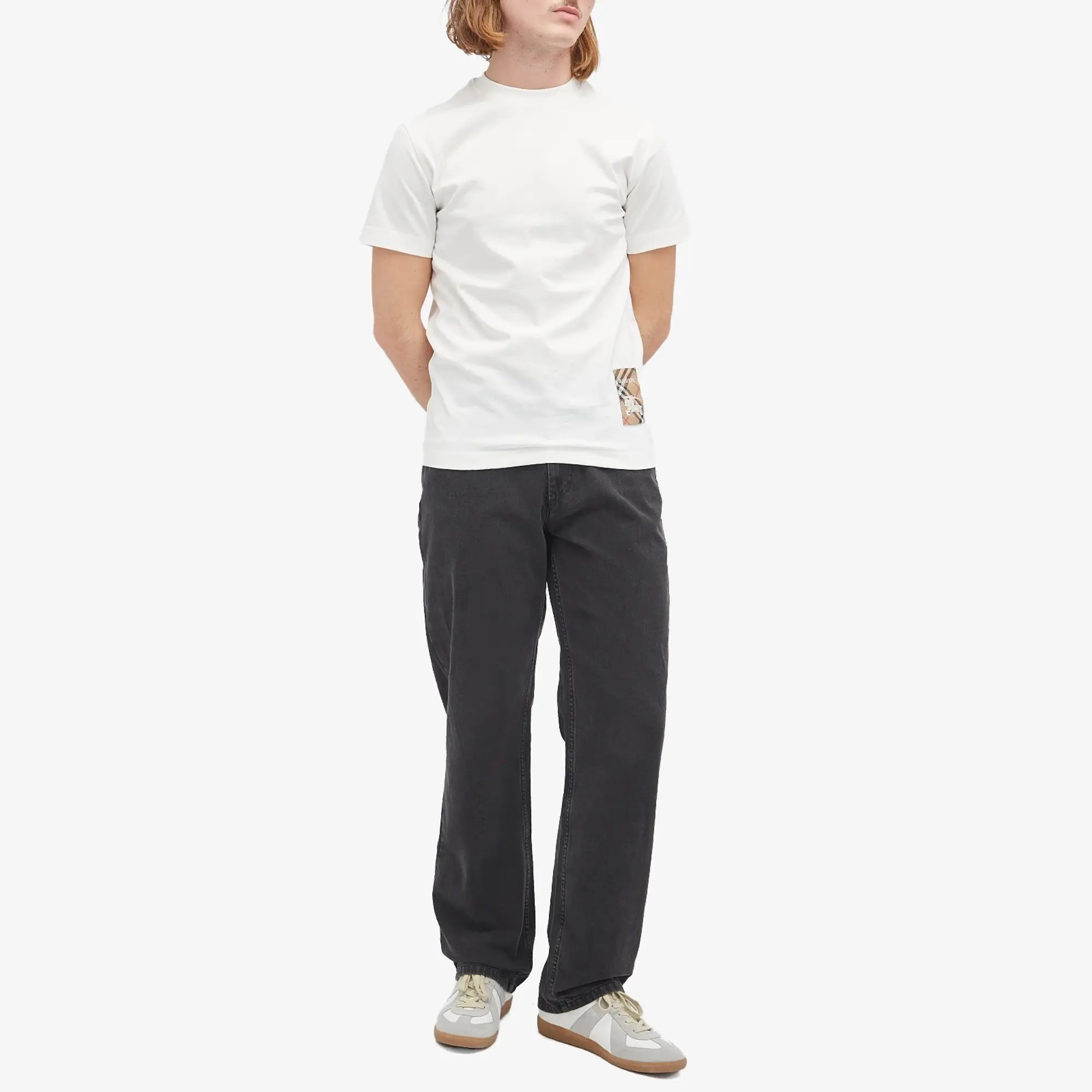 Burberry Men's Check Label T-Shirt Chalk