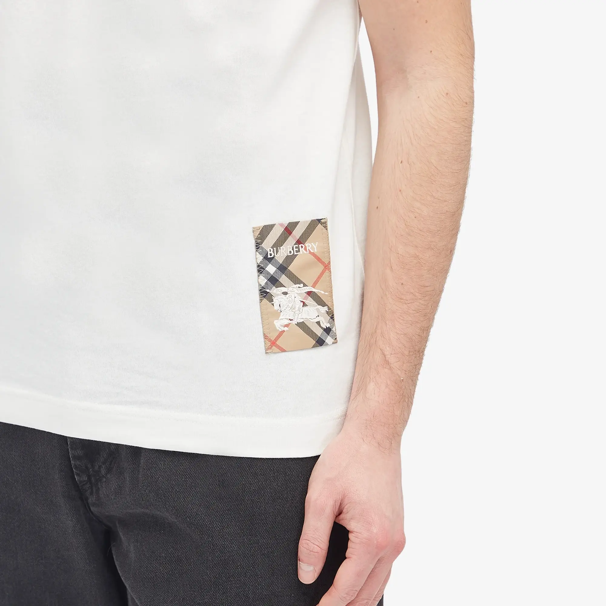 Burberry Men's Check Label T-Shirt Chalk