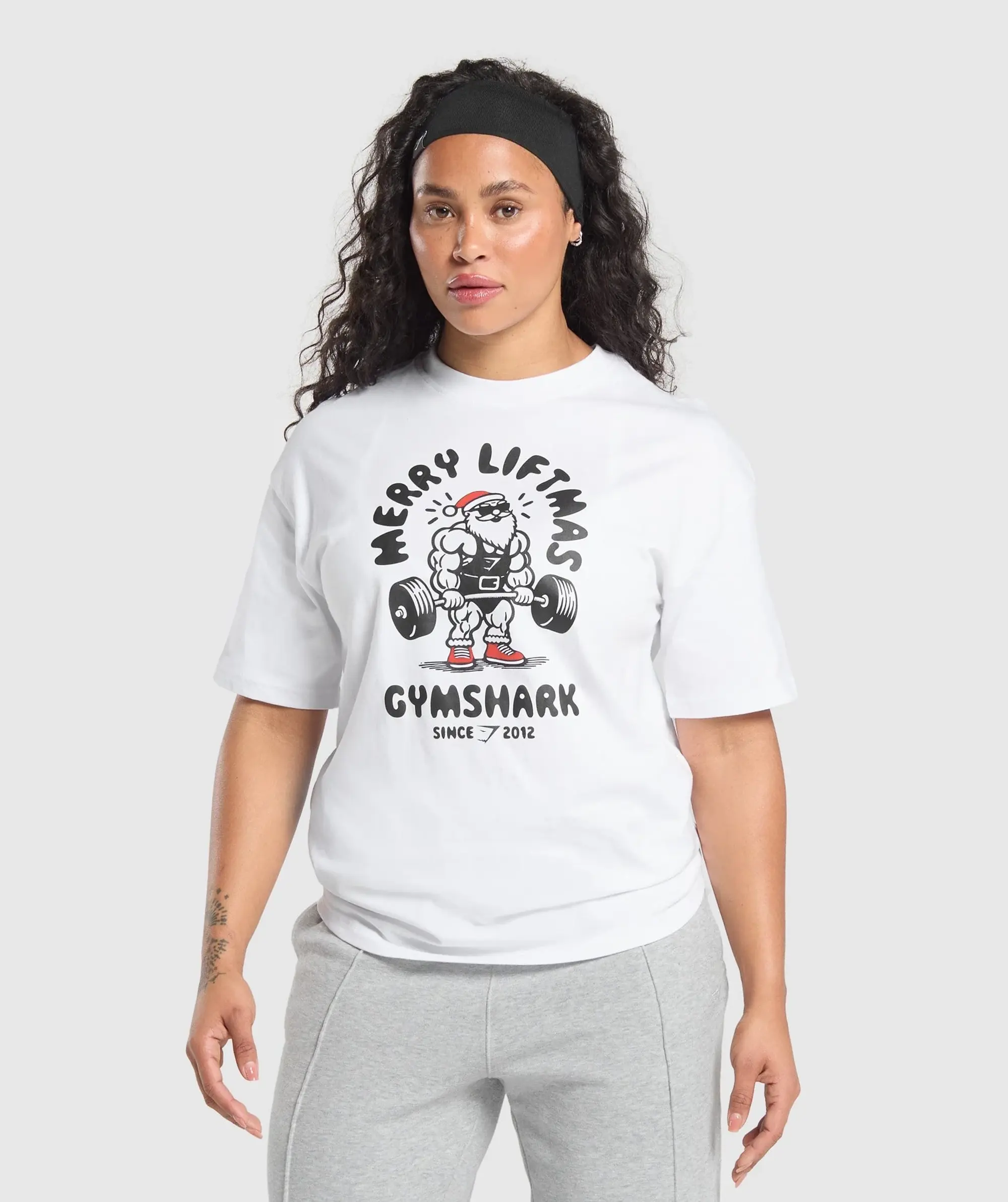 Gymshark Merry Liftmas Oversized T-Shirt - White